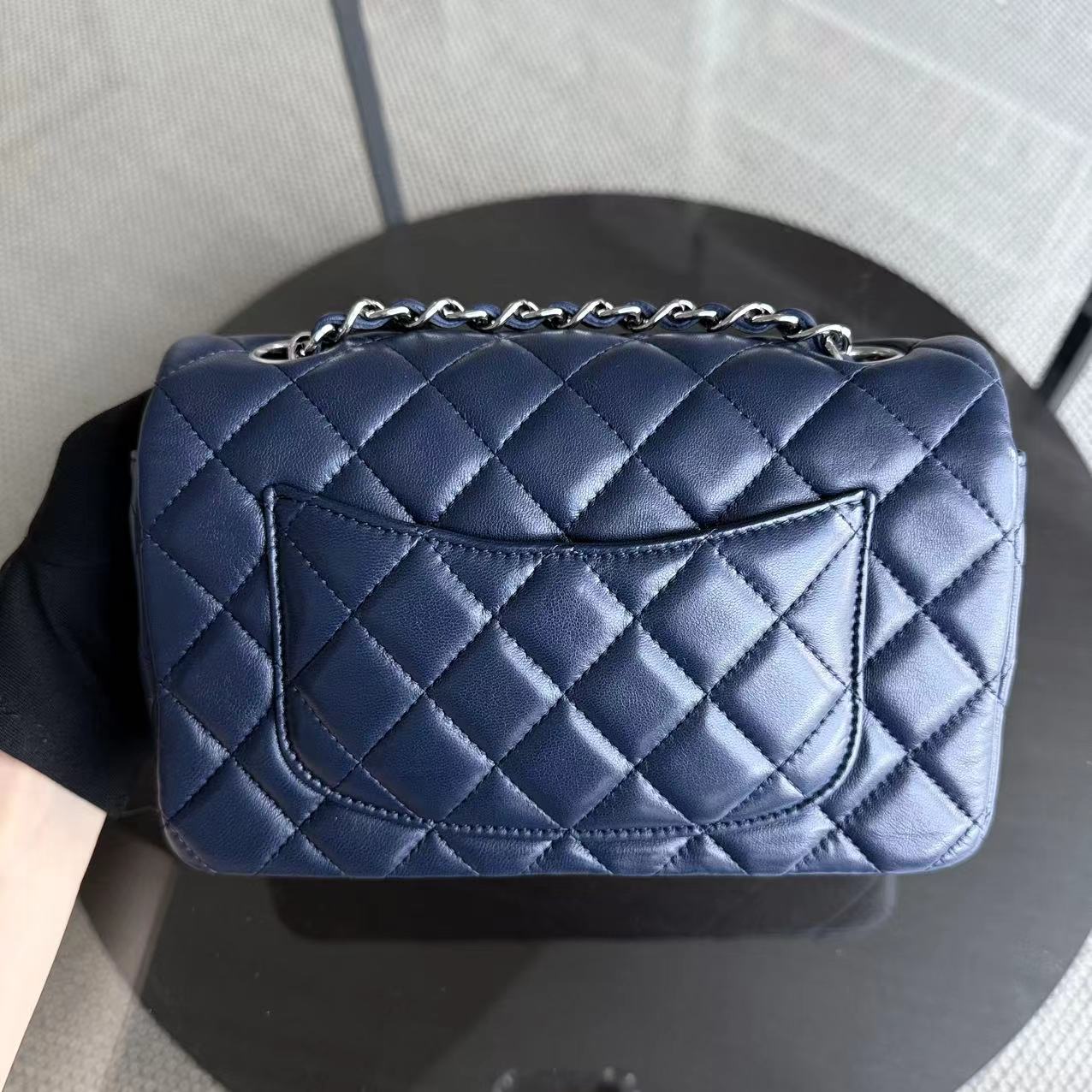 Chanel Classic Flap Mini Rectangle Quilted Lambskin Dark Navy Blue Series 28