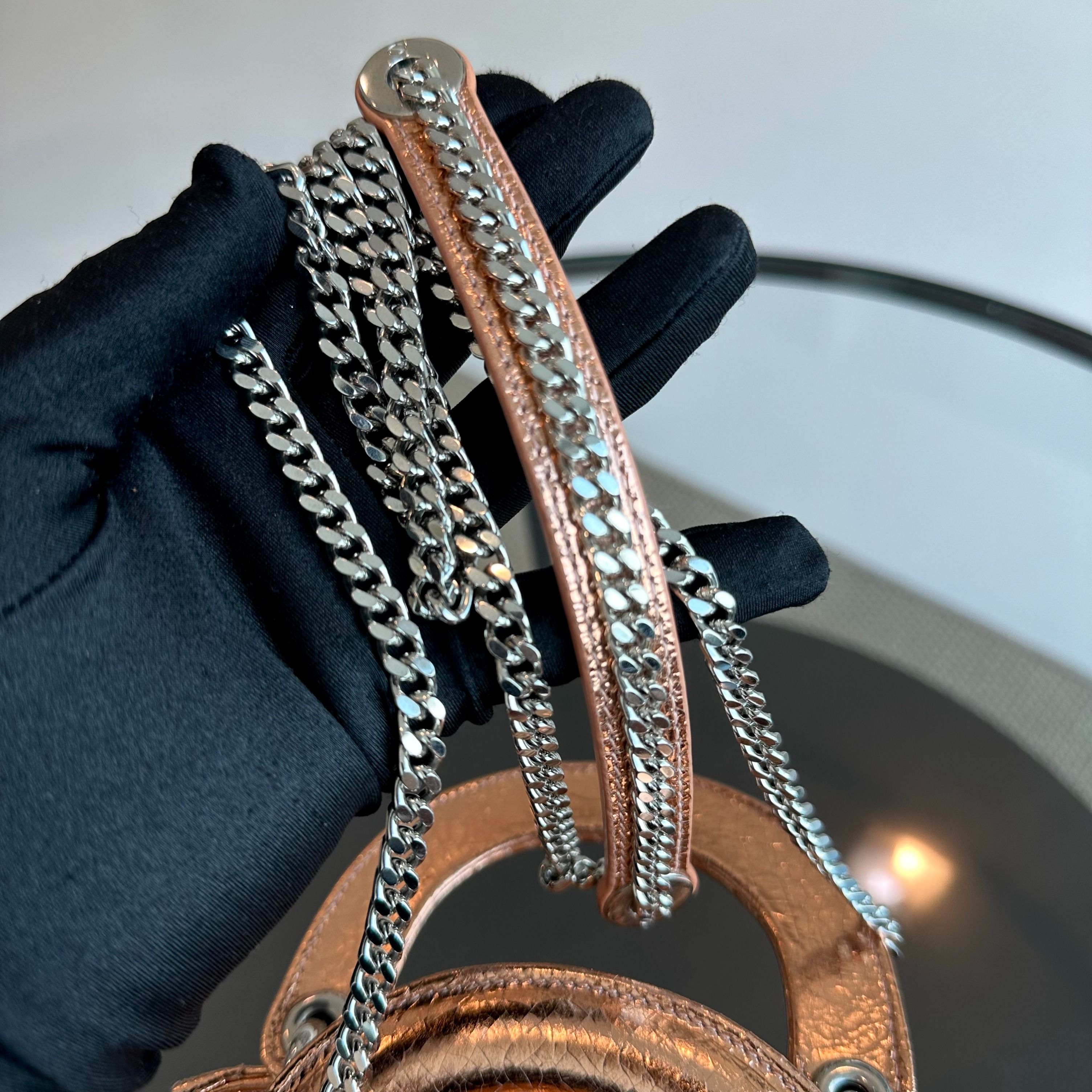 *Chain Strap* Dior Lady Mini Metallic Cannage Rose Gold SHW - Luxury Evermore