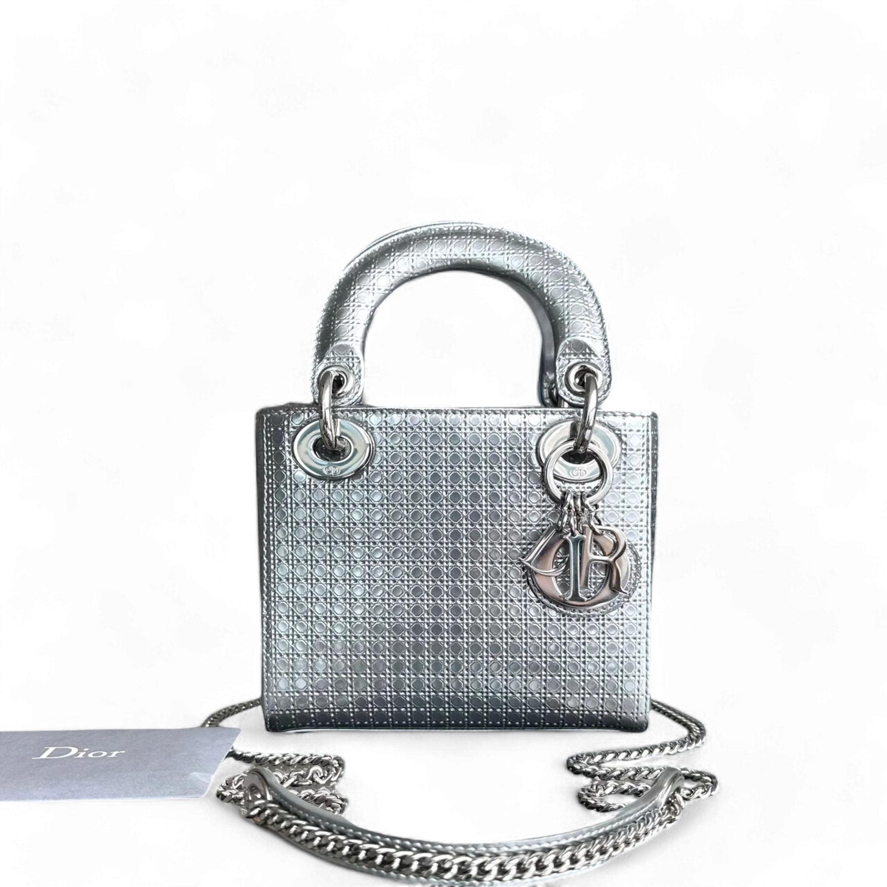 *Chain Strap* Dior Lady Mini - Metallic Micro-Cannage Silver Limited Edition SHW