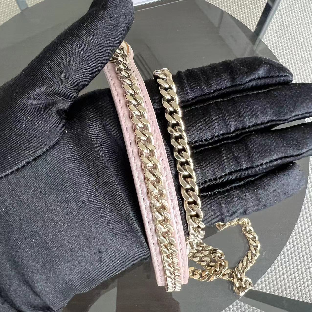 *Chain Version* Dior Lady Mini Cannage Lambskin Iridescent Sakura Pink Golden Hardware - Luxury Evermore