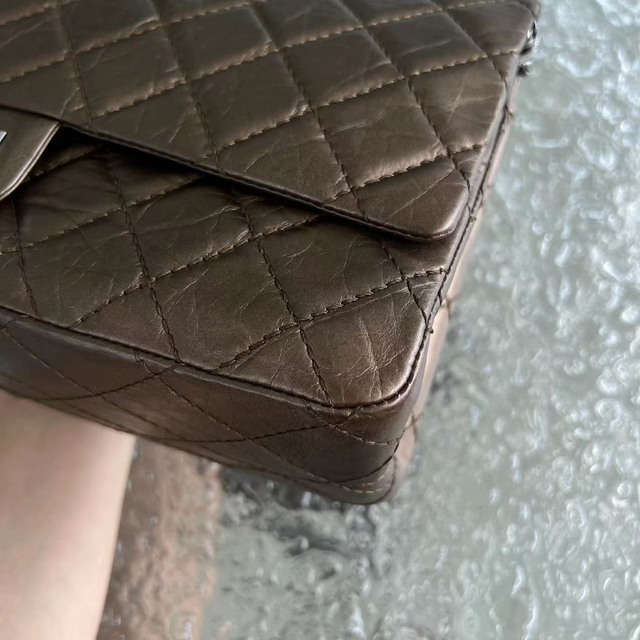 Chanel 2.55 226 Medium 28CM Quilted Calfskin Metallic Brown Bronze Silver Hardware Series 12 - Luxury Evermore