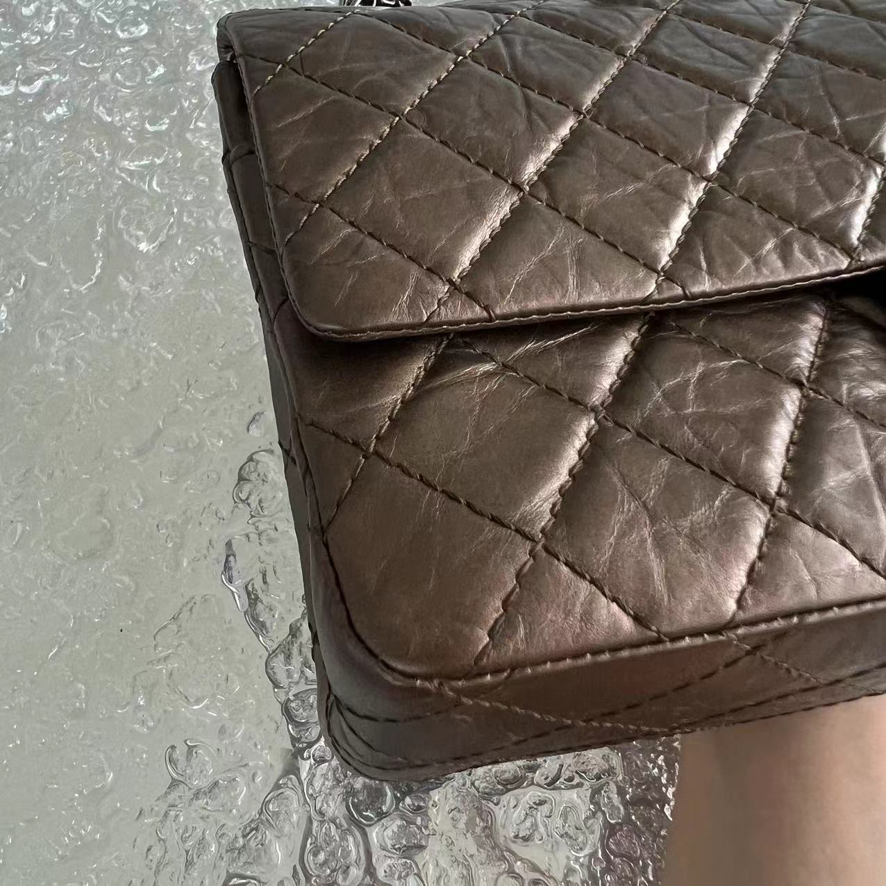 Chanel 2.55 226 Medium 28CM Quilted Calfskin Metallic Brown Bronze Silver Hardware Series 12 - Luxury Evermore