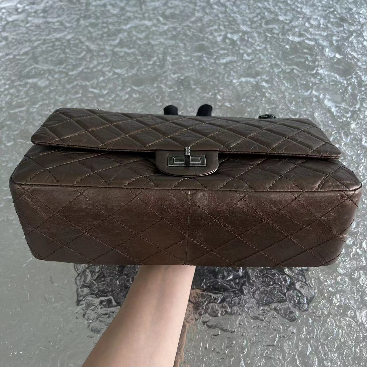 Chanel 2.55 226 Medium 28CM Quilted Calfskin Metallic Brown Bronze Silver Hardware Series 12 - Luxury Evermore