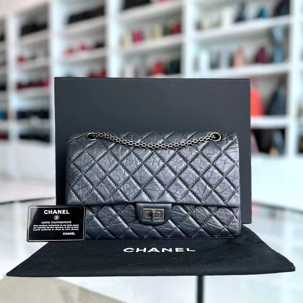 Chanel 2.55 226 Reissue Quilted Calfskin Grey Gray Silver Hardware Series 16 - Luxury Evermore