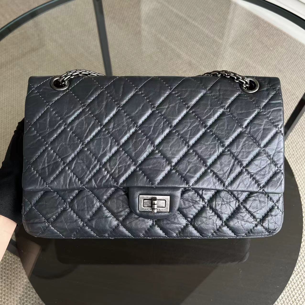 Chanel 2.55 226 Reissue Quilted Calfskin Grey Gray Silver Hardware Series 16 - Luxury Evermore