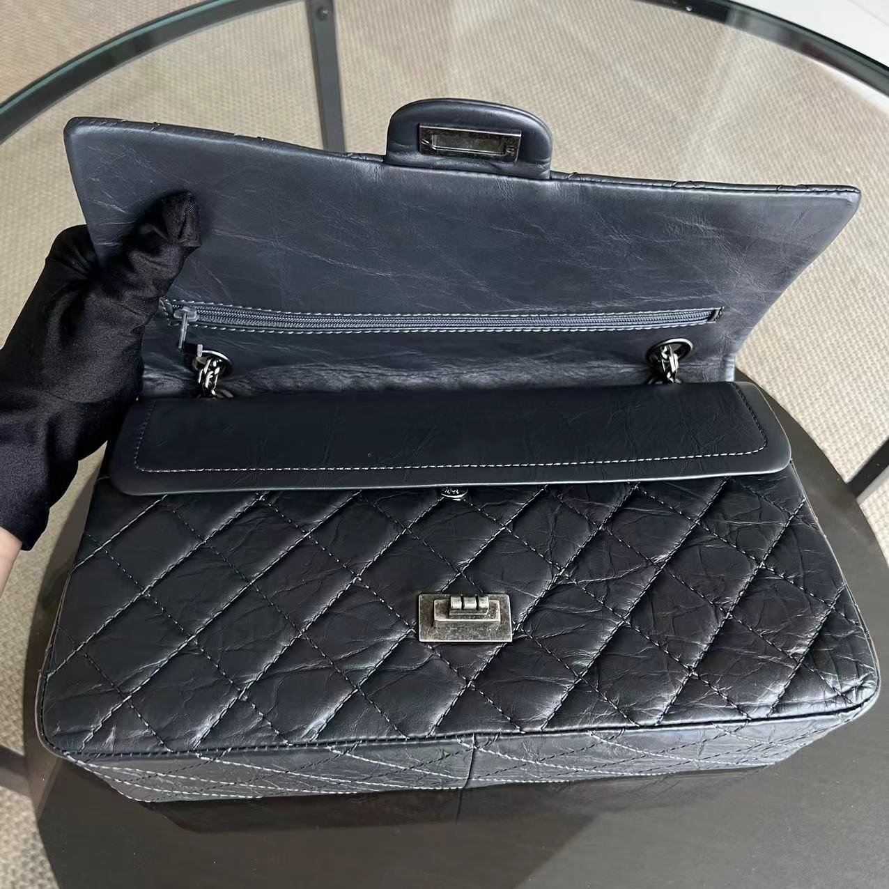 Chanel 2.55 226 Reissue Quilted Calfskin Grey Gray Silver Hardware Series 16 - Luxury Evermore