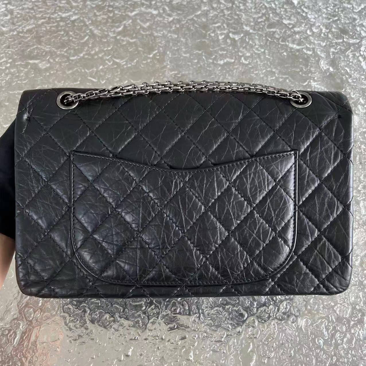 Chanel 2.55 227 31CM Quilted Calfskin Black Ruthenium Silver Hardware Series 14 - Luxury Evermore