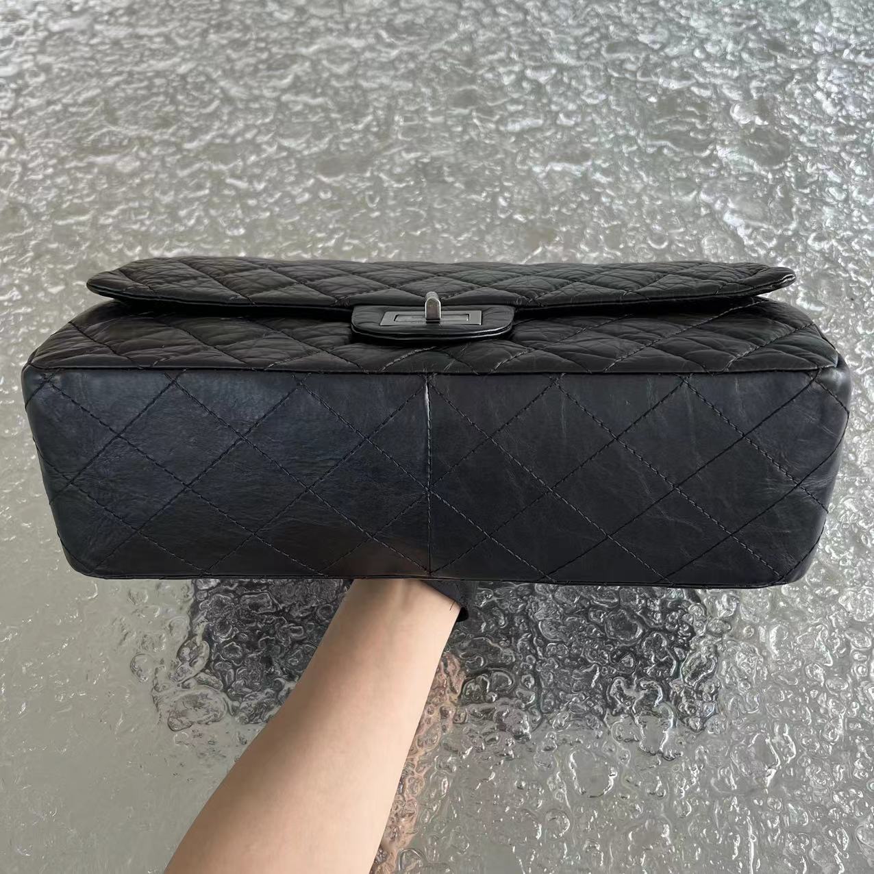 Chanel 2.55 227 31CM Quilted Calfskin Black Ruthenium Silver Hardware Series 14 - Luxury Evermore