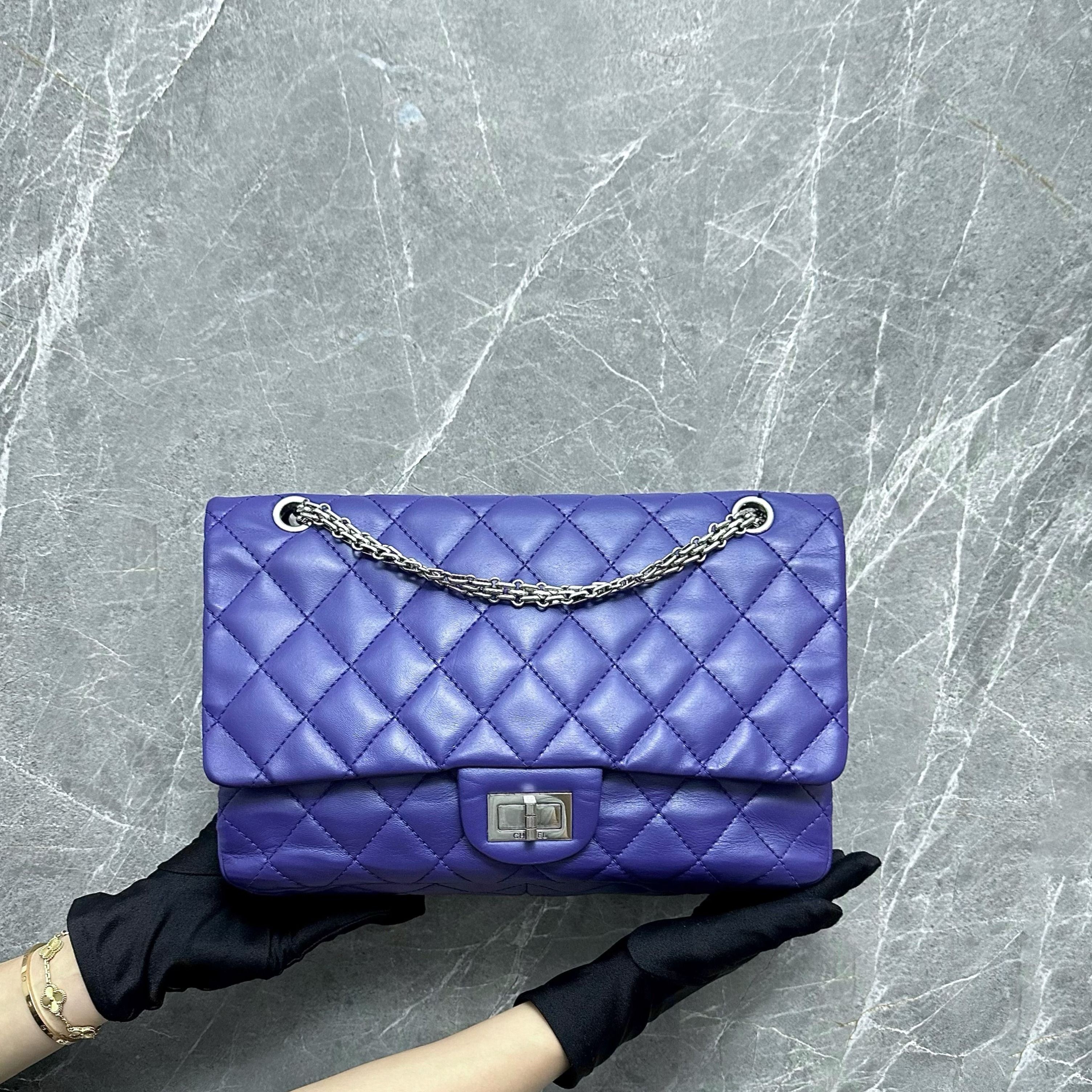 Chanel 2.55 227 Maxi 31CM Lambskin Purple Violet SHW No 14 - Luxury Evermore