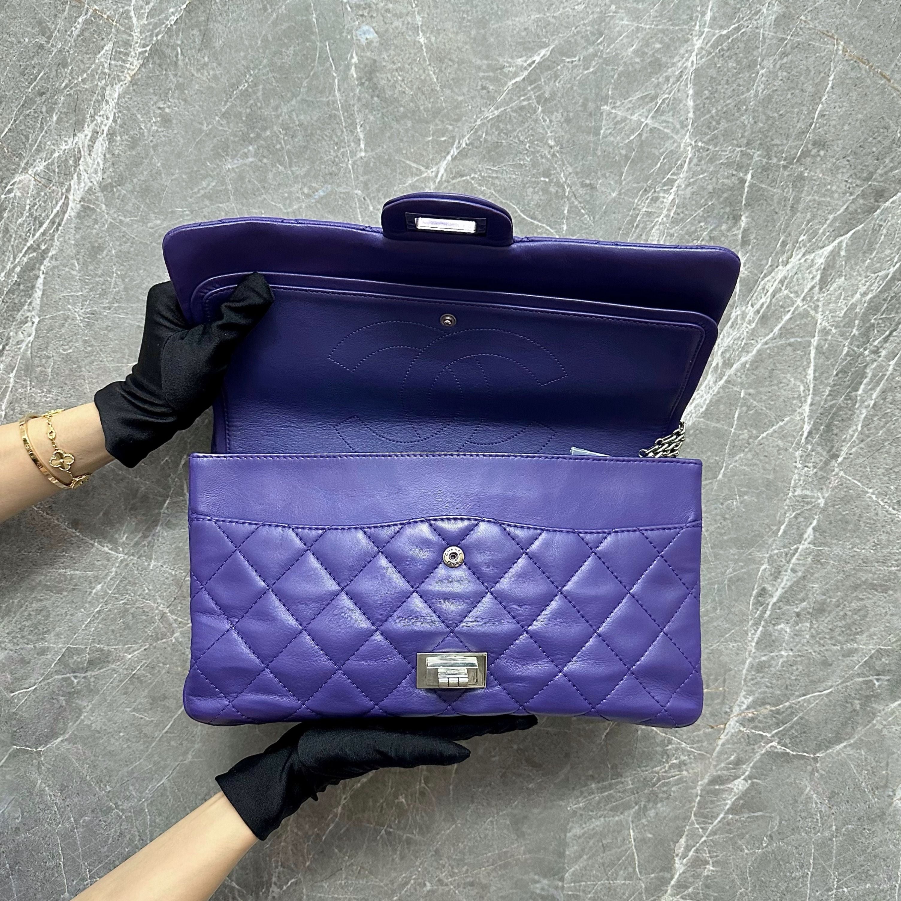 Chanel 2.55 227 Maxi 31CM Lambskin Purple Violet SHW No 14 - Luxury Evermore