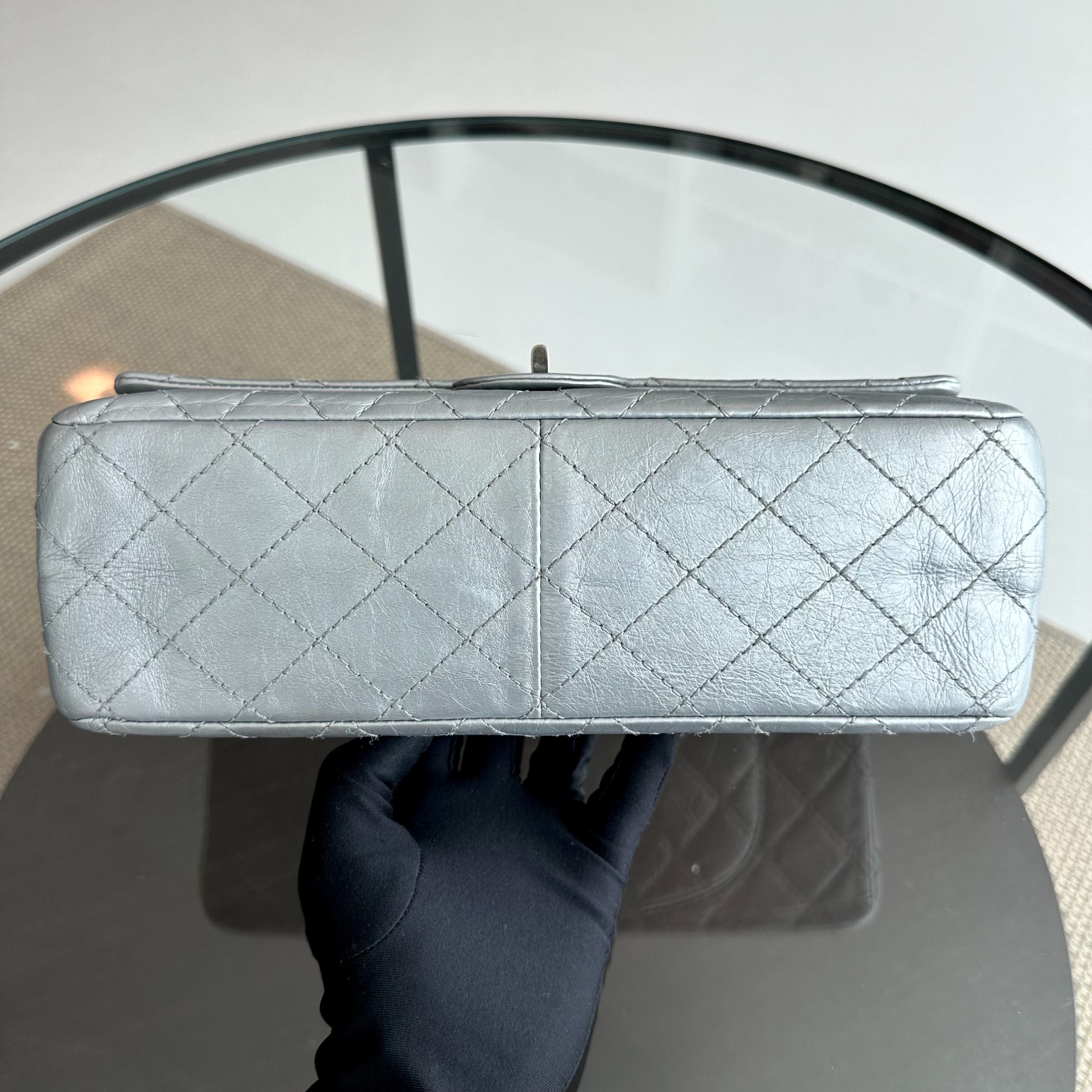 Chanel 2.55 266 Medium 28CM Reissue Double Flap Quilted Aged Calfskin Silver RSHW No 15 - Luxury Evermore