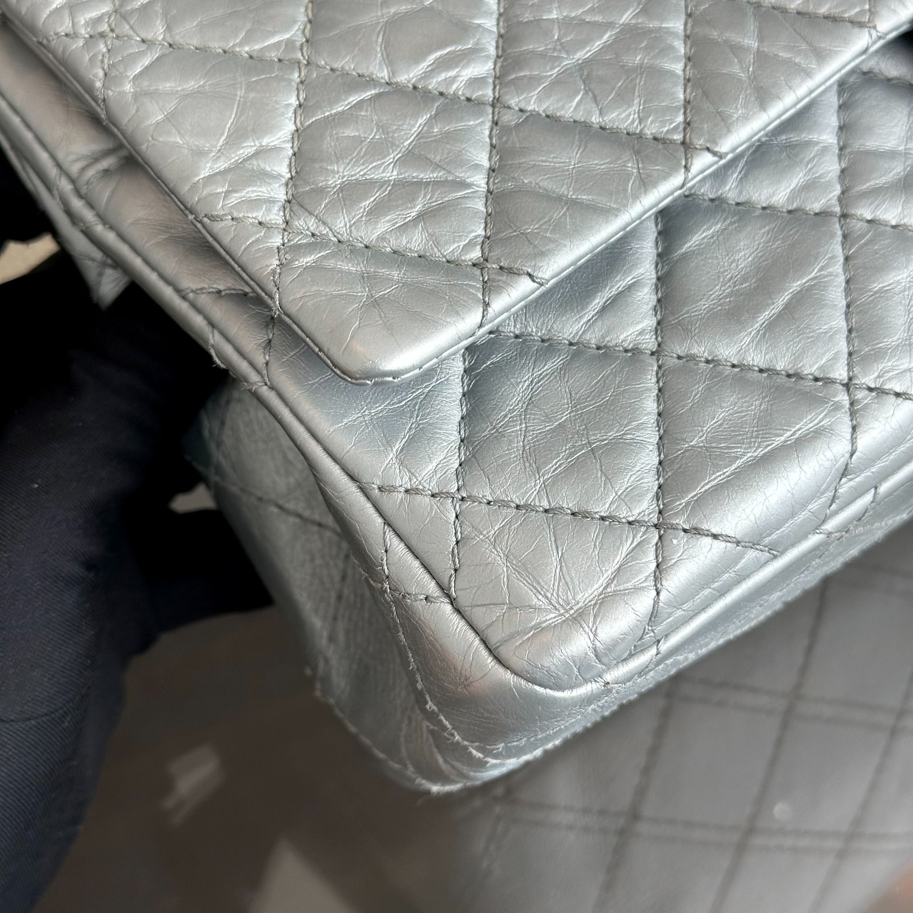 Chanel 2.55 266 Medium 28CM Reissue Double Flap Quilted Aged Calfskin Silver RSHW No 15 - Luxury Evermore