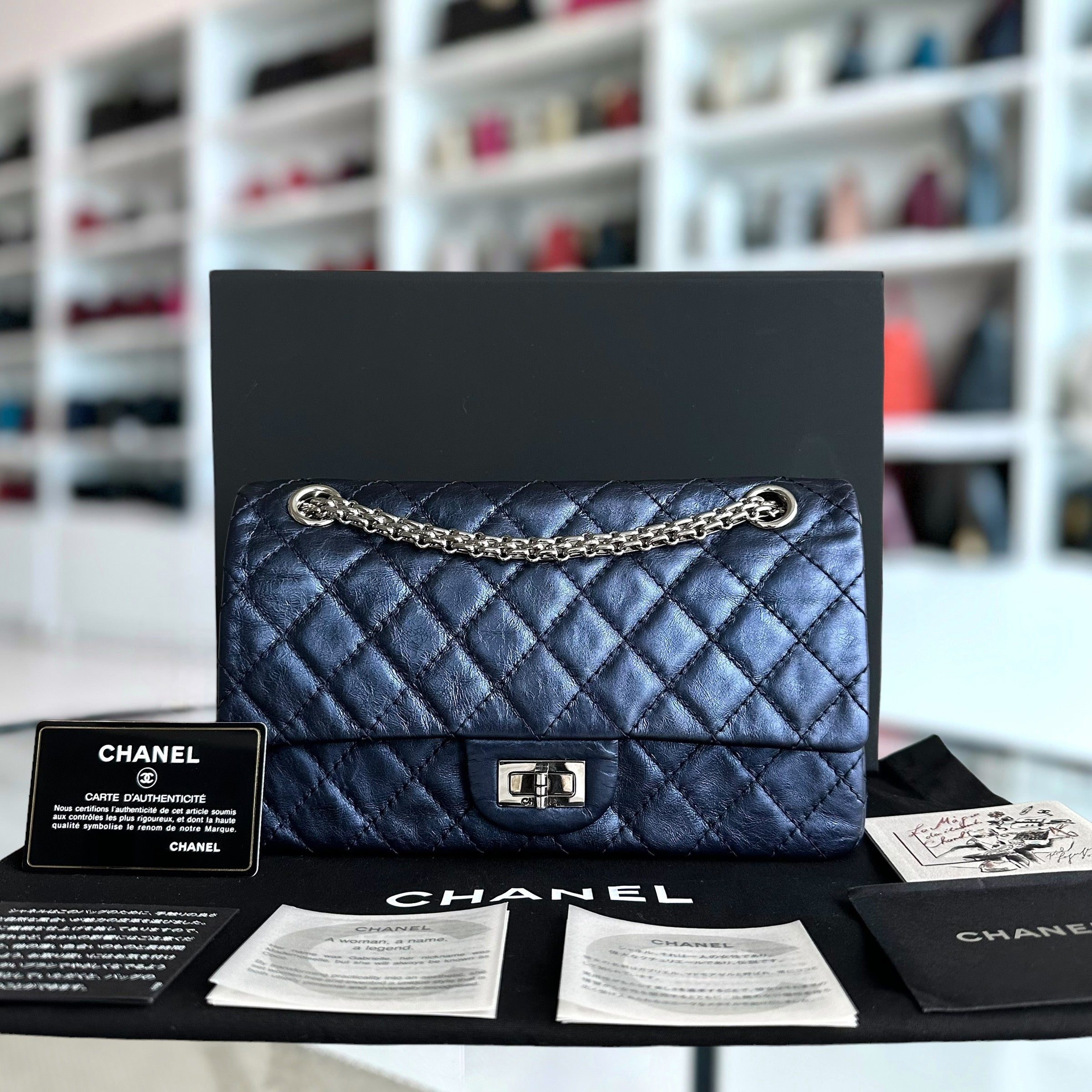 Chanel 2.55 Medium 225 Reissue Calfskin Iridescent Blue SHW No 11 - Luxury Evermore