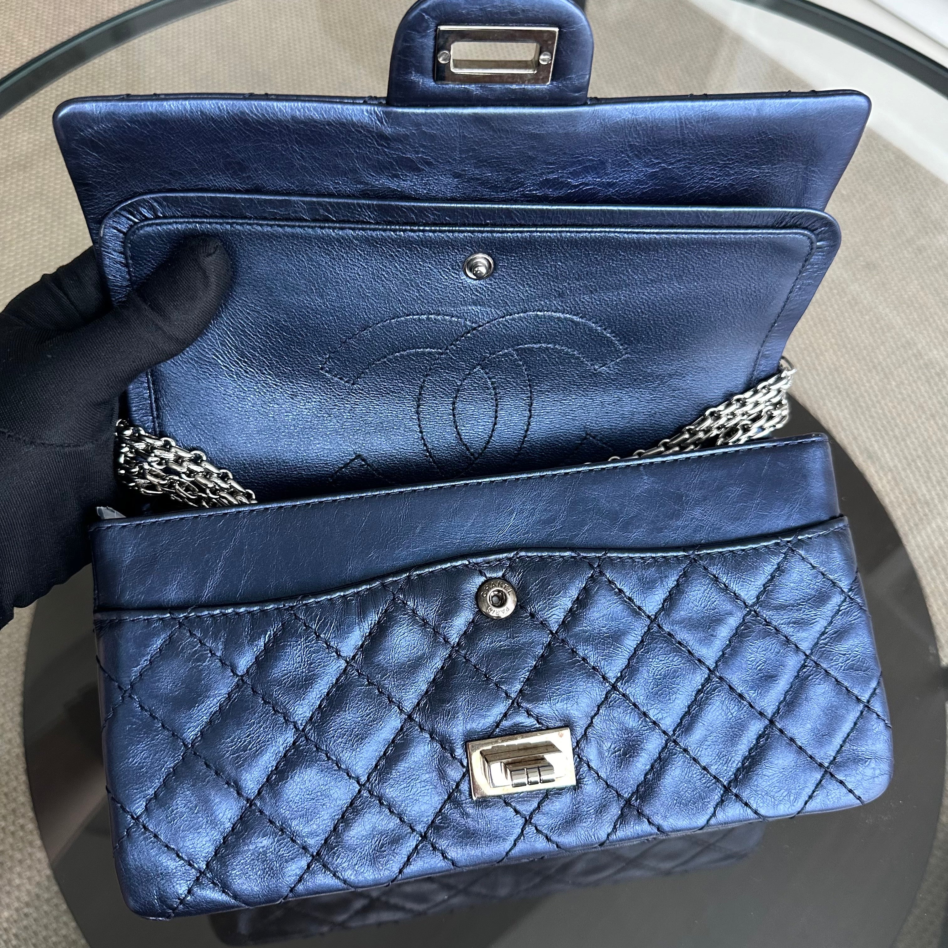 Chanel 2.55 Medium 225 Reissue Calfskin Iridescent Blue SHW No 11 - Luxury Evermore