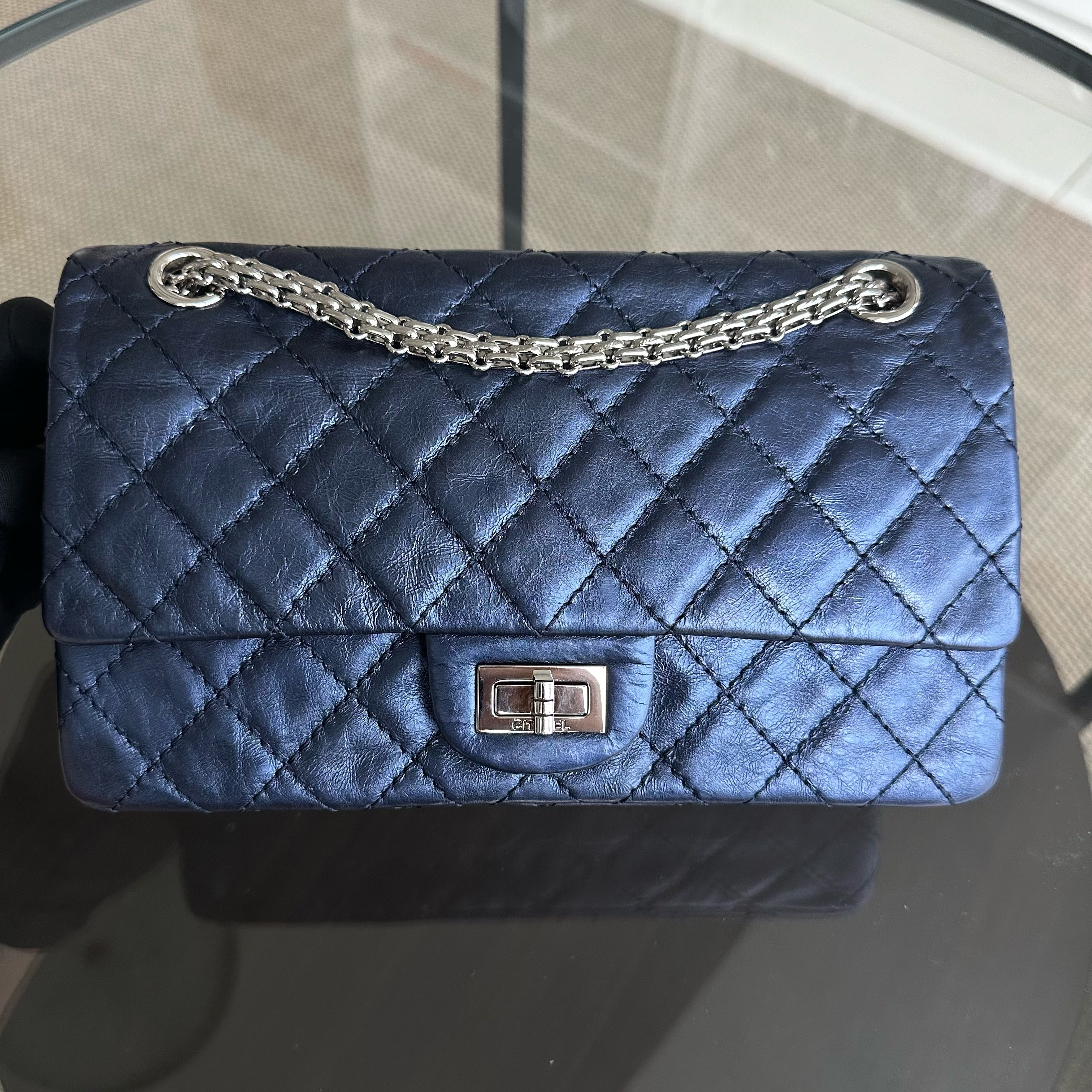 Chanel 2.55 Medium 225 Reissue Calfskin Iridescent Blue SHW No 11 - Luxury Evermore