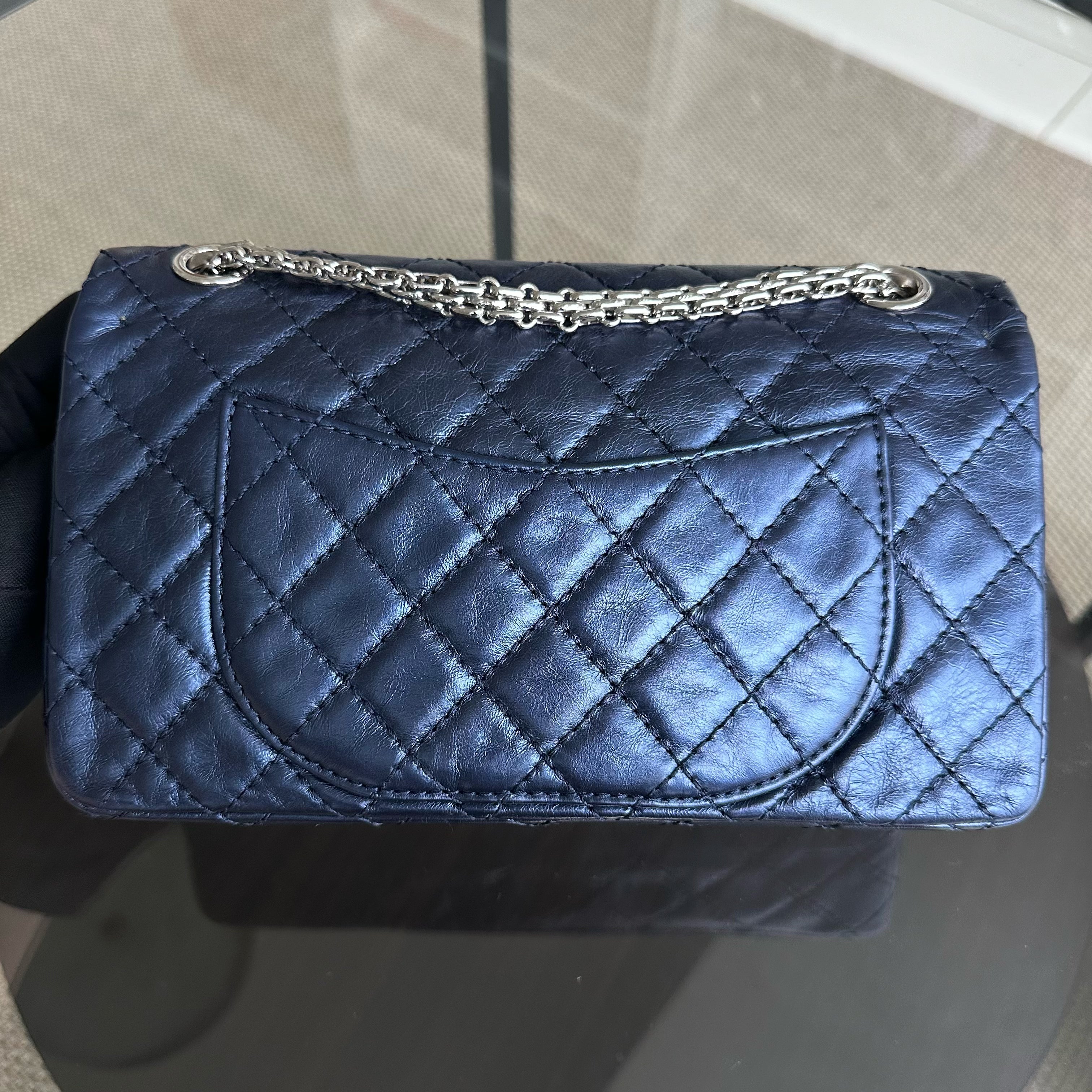 Chanel 2.55 Medium 225 Reissue Calfskin Iridescent Blue SHW No 11 - Luxury Evermore