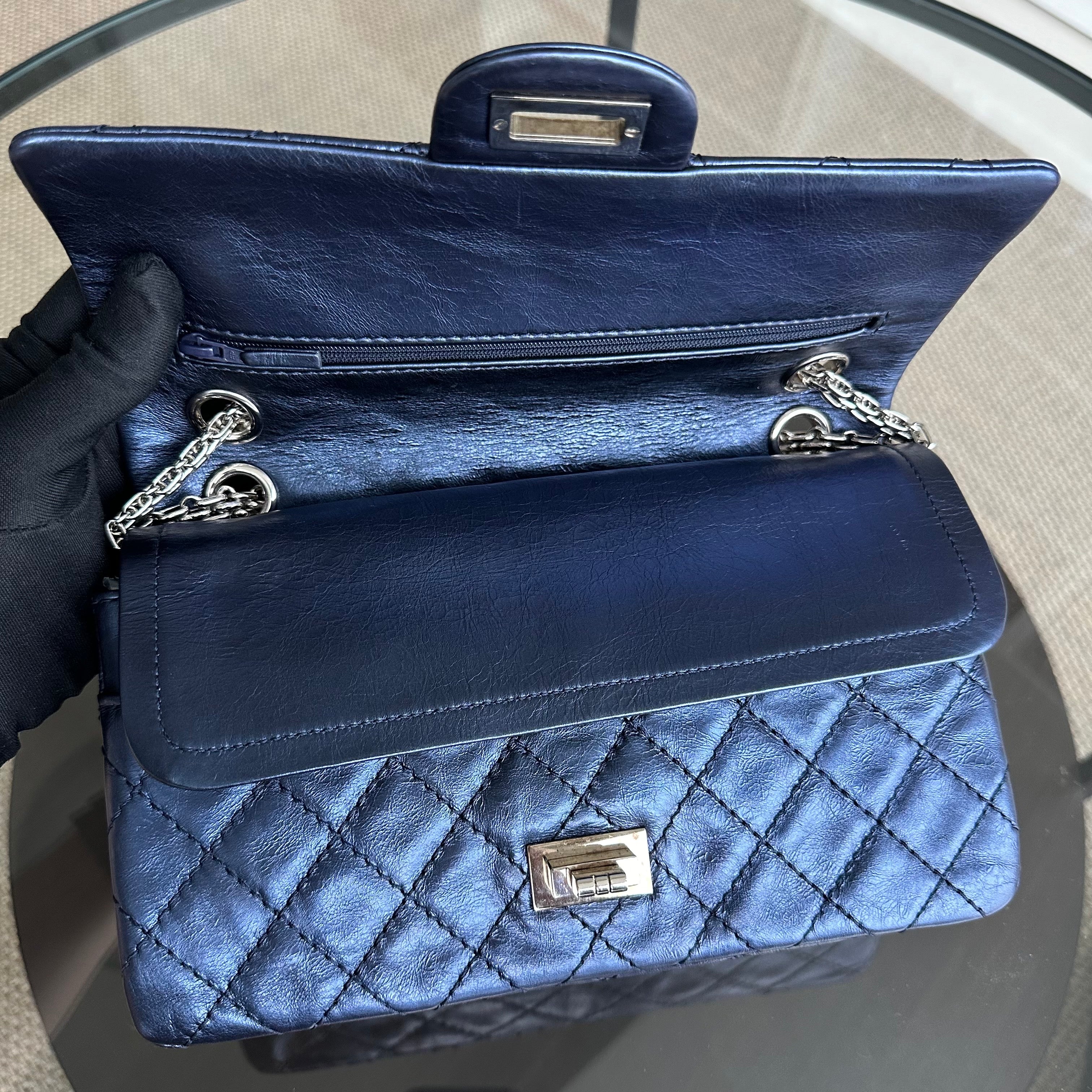 Chanel 2.55 Medium 225 Reissue Calfskin Iridescent Blue SHW No 11 - Luxury Evermore