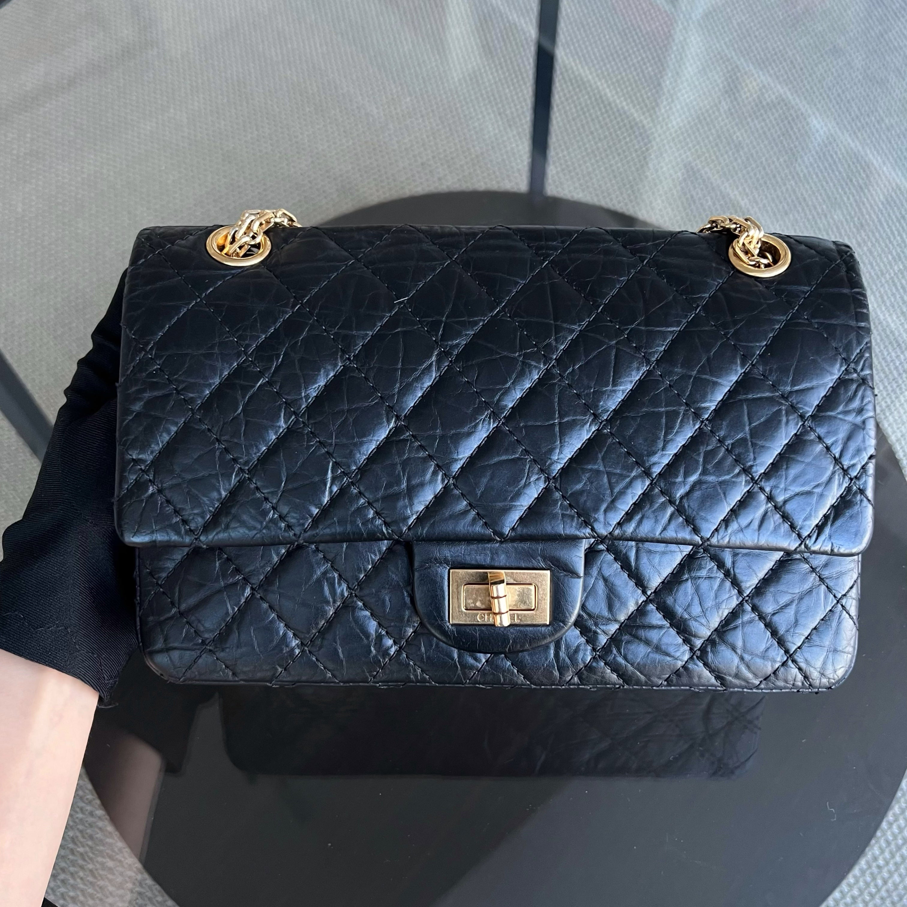 Chanel 2.55 Reissue 225 Medium 24CM Quilted Calfskin Black Ruthenium Golden Hardware Series 13 - Luxury Evermore