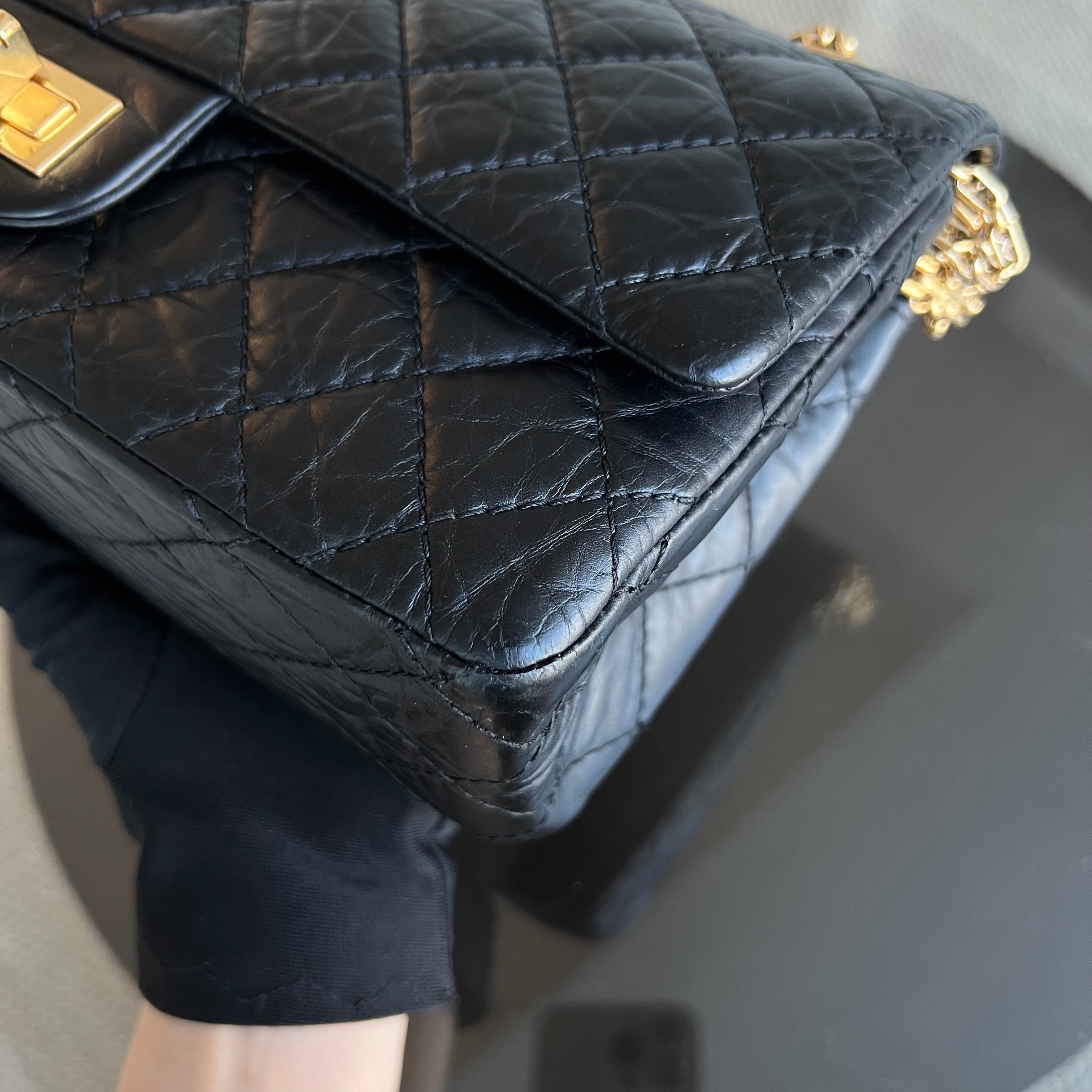 Chanel 2.55 Reissue 225 Medium 24CM Quilted Calfskin Black Ruthenium Golden Hardware Series 13 - Luxury Evermore