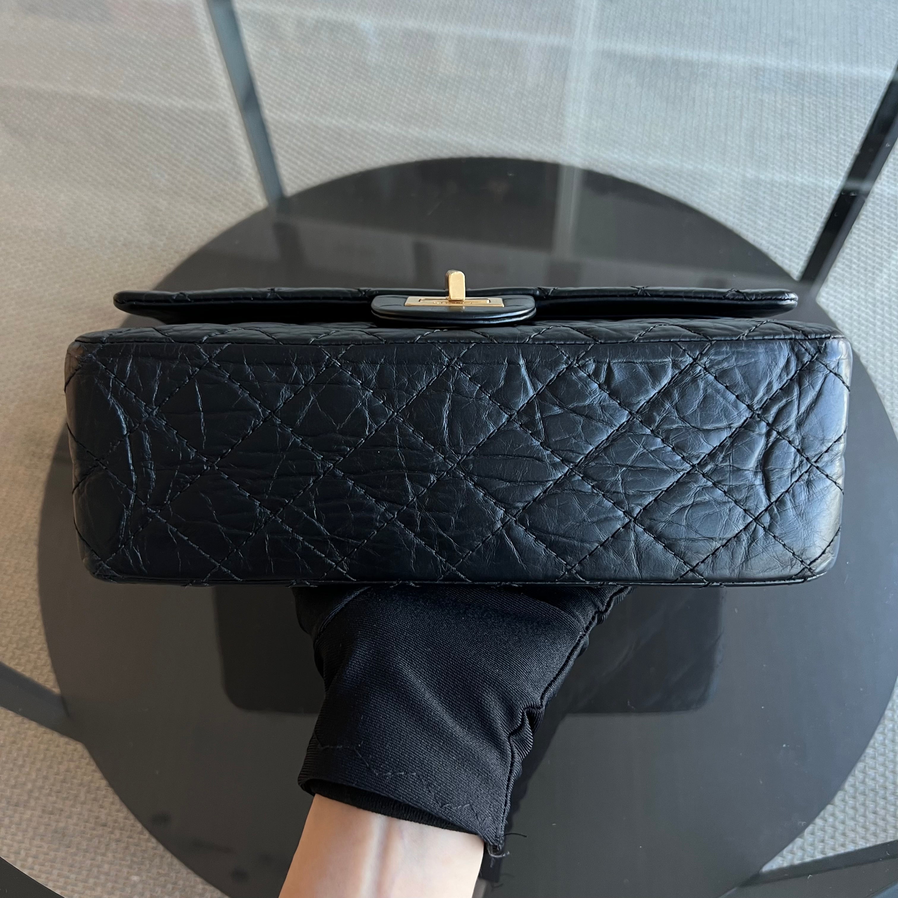 Chanel 2.55 Reissue 225 Medium 24CM Quilted Calfskin Black Ruthenium Golden Hardware Series 13 - Luxury Evermore