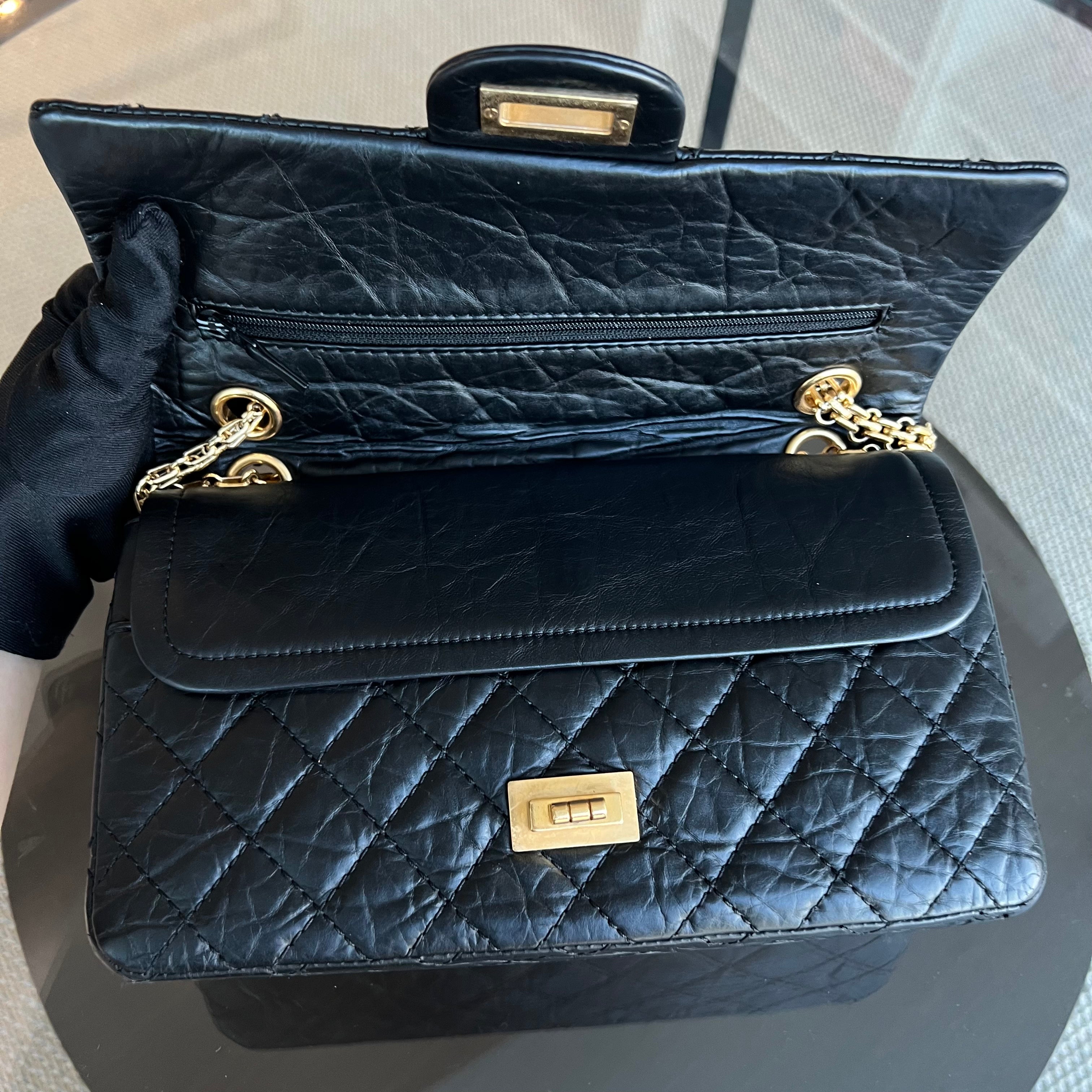 Chanel 2.55 Reissue 225 Medium 24CM Quilted Calfskin Black Ruthenium Golden Hardware Series 13 - Luxury Evermore