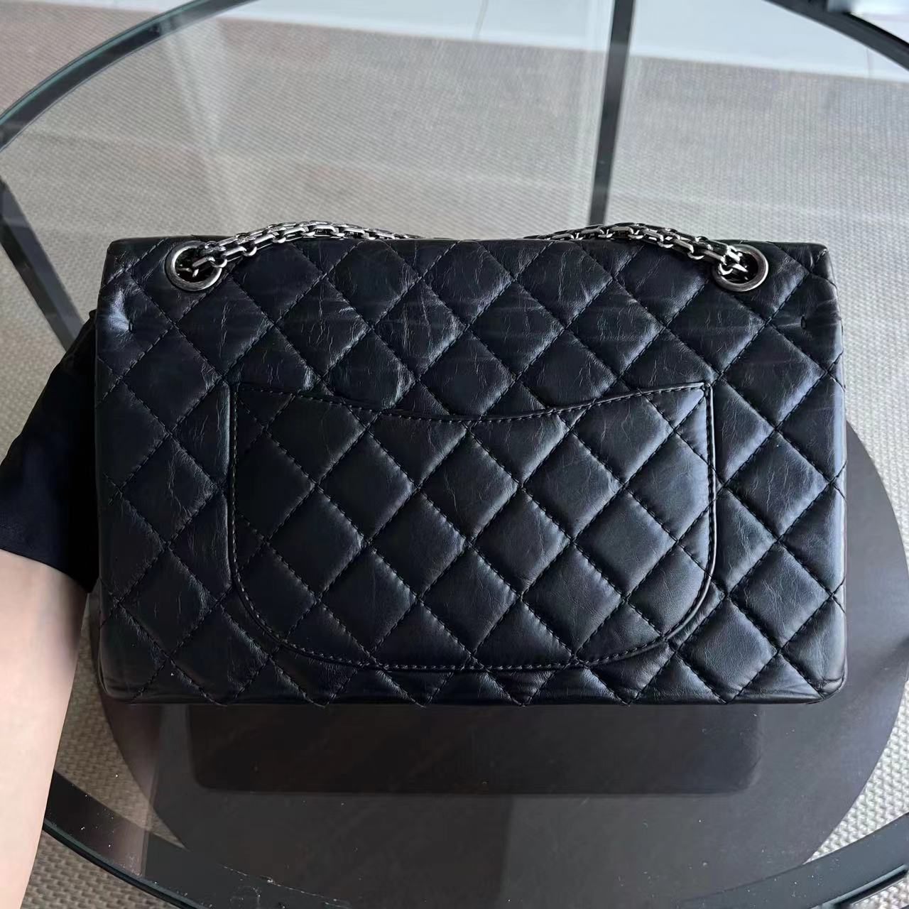 Chanel 2.55 Reissue 226 28CM Quilted Calfskin Black Silver Hardware Series 16 - Luxury Evermore