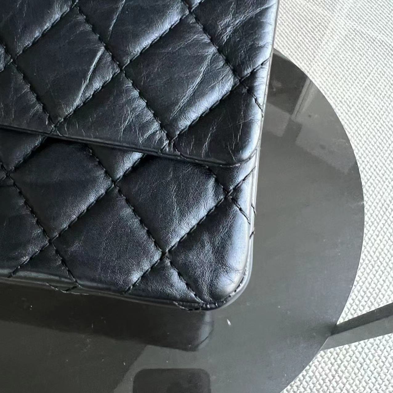 Chanel 2.55 Reissue 226 28CM Quilted Calfskin Black Silver Hardware Series 16 - Luxury Evermore