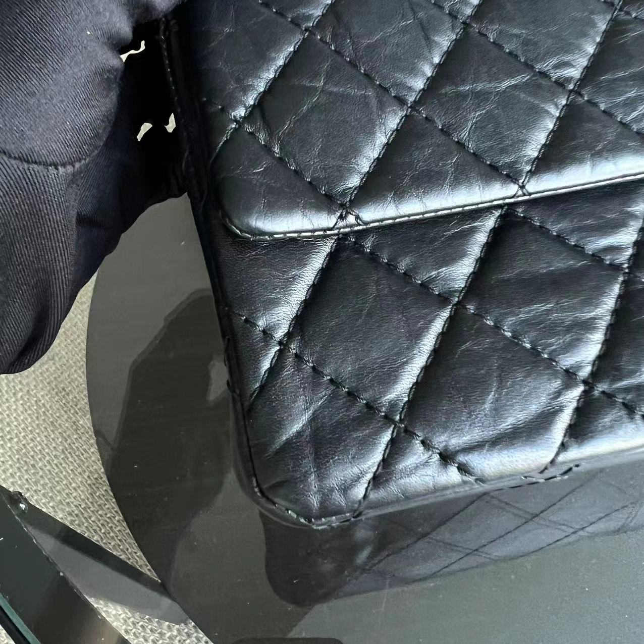 Chanel 2.55 Reissue 226 28CM Quilted Calfskin Black Silver Hardware Series 16 - Luxury Evermore