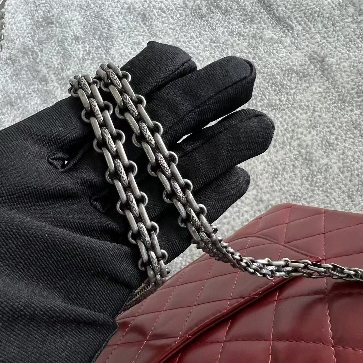 Chanel 2.55 Reissue 226 Medium Quilted Glazed Calfskin Burgundy Silver Hardware Series 13 - Luxury Evermore