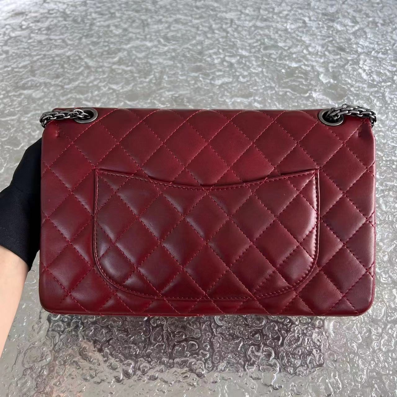 Chanel 2.55 Reissue 226 Medium Quilted Glazed Calfskin Burgundy Silver Hardware Series 13 - Luxury Evermore