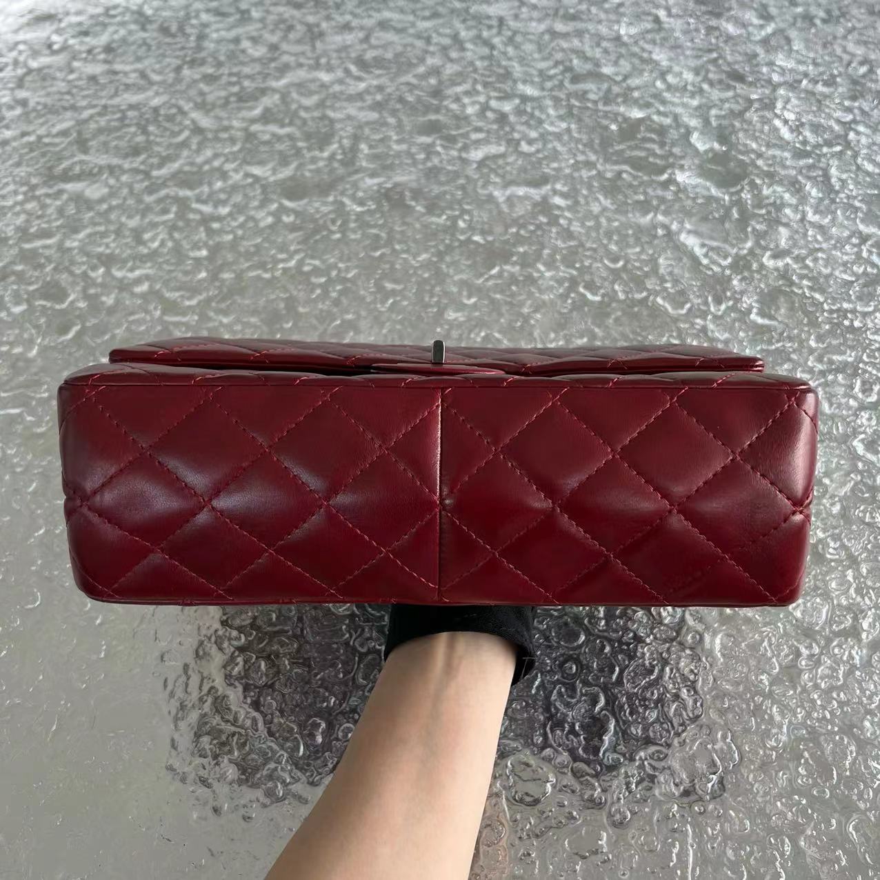 Chanel 2.55 Reissue 226 Medium Quilted Glazed Calfskin Burgundy Silver Hardware Series 13 - Luxury Evermore