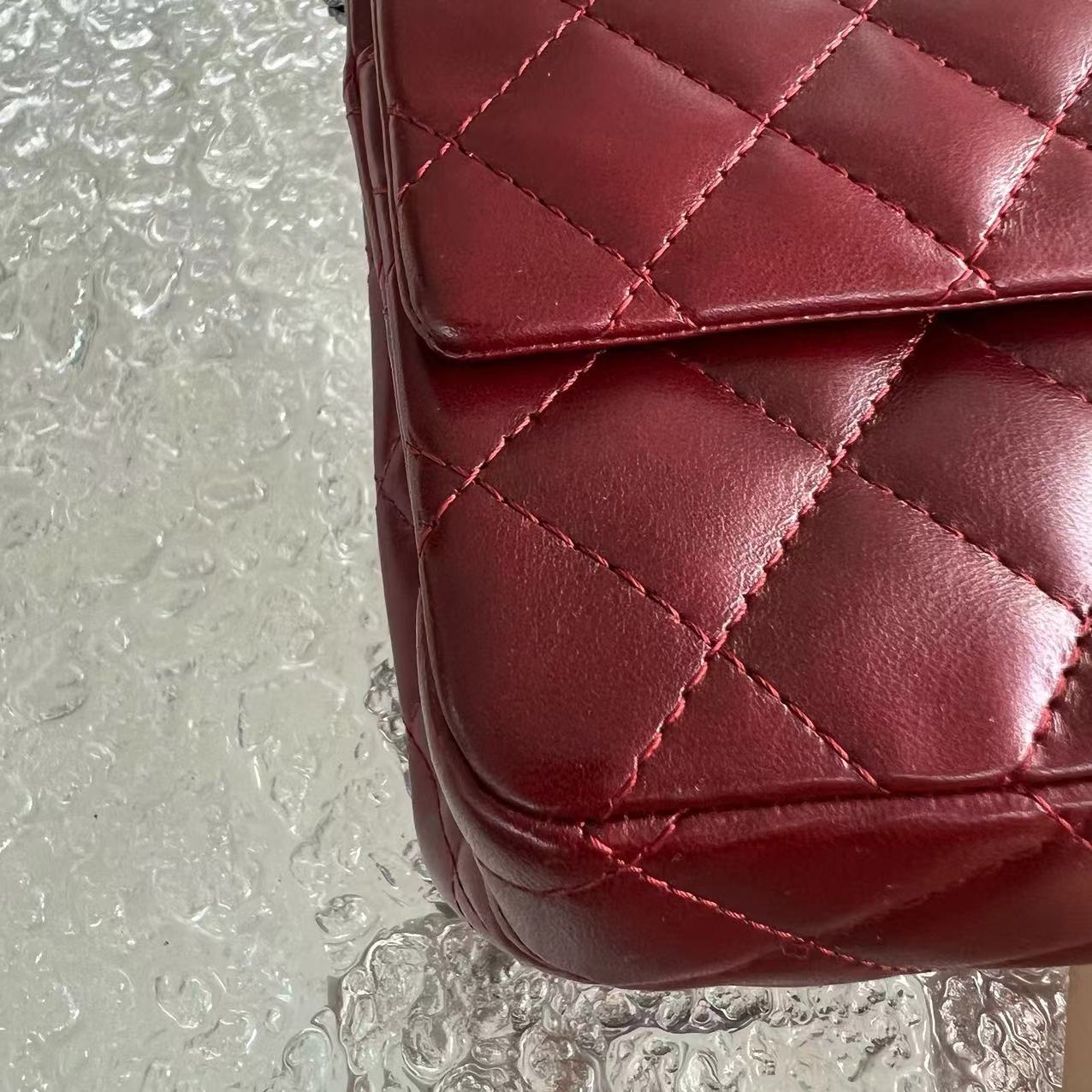 Chanel 2.55 Reissue 226 Medium Quilted Glazed Calfskin Burgundy Silver Hardware Series 13 - Luxury Evermore