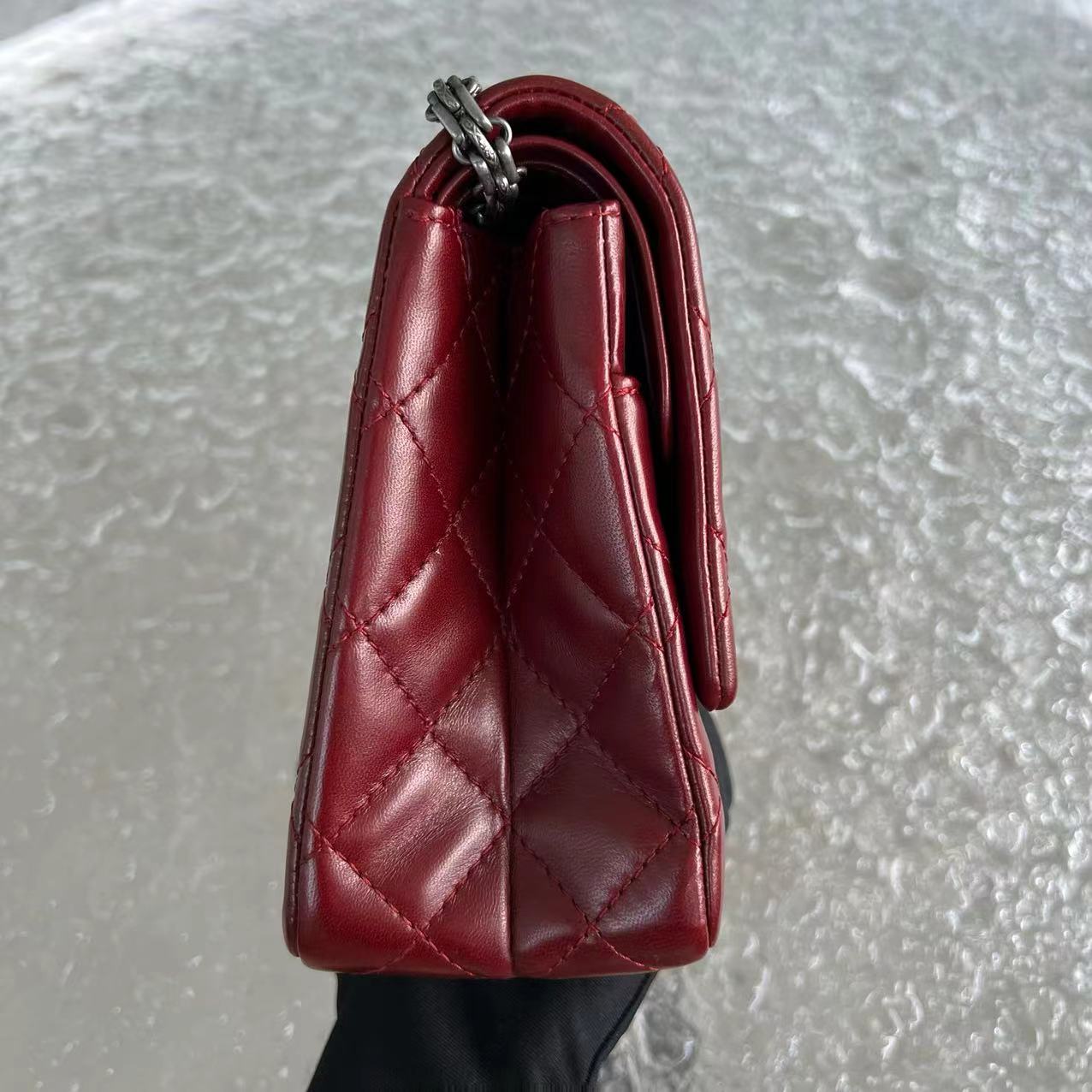 Chanel 2.55 Reissue 226 Medium Quilted Glazed Calfskin Burgundy Silver Hardware Series 13 - Luxury Evermore