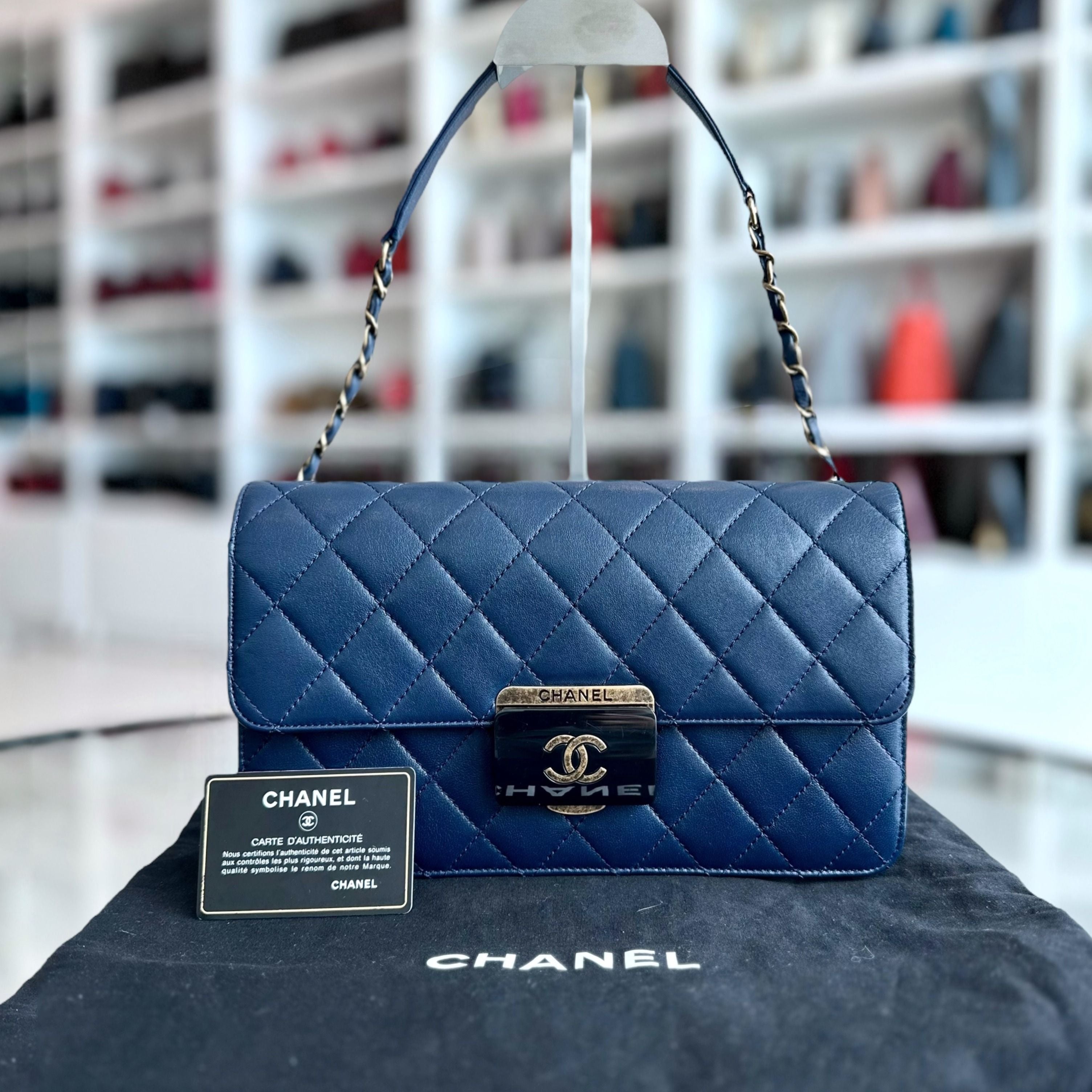 Chanel Beauty Lock Flap Quilted Dark Blue Shoulder Bag No 22 - Luxury Evermore