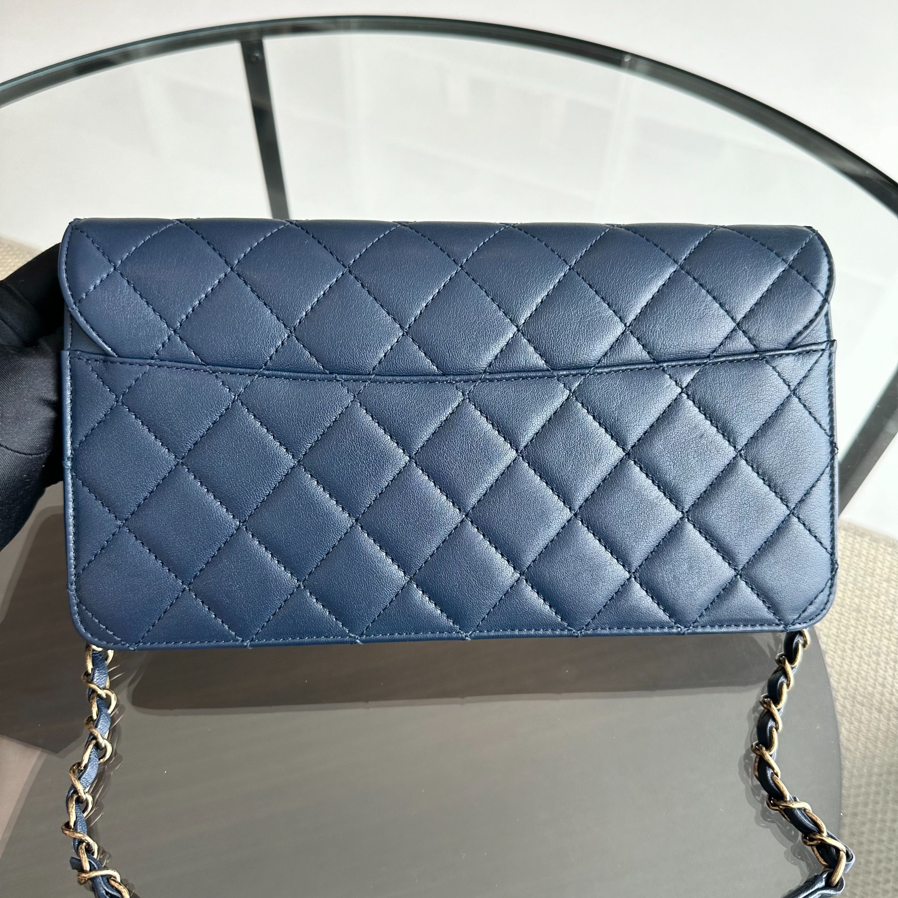 Chanel Beauty Lock Flap Quilted Dark Blue Shoulder Bag No 22 - Luxury Evermore