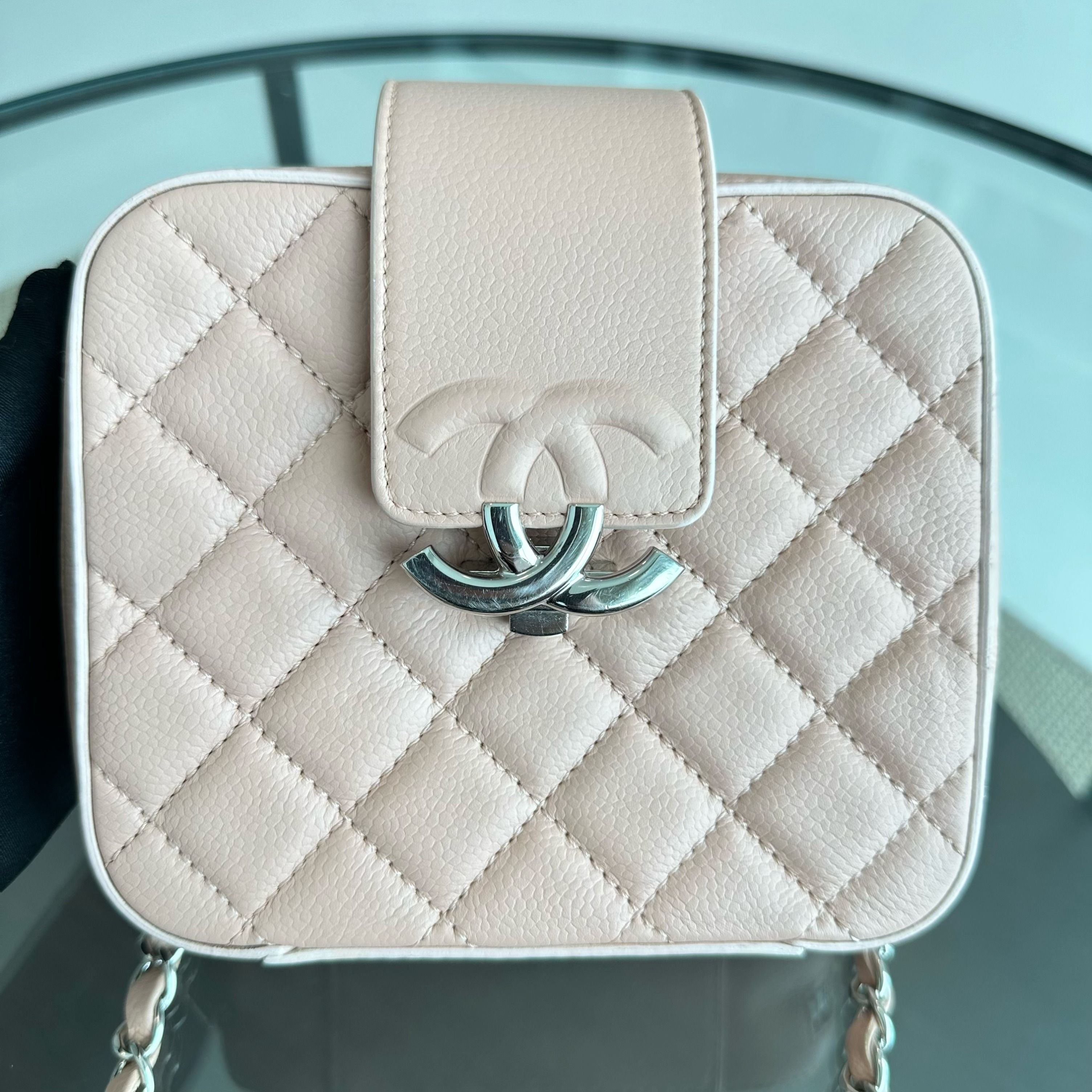 Chanel Box Camera Quilted Goatskin Beige SHW No 24 - Luxury Evermore