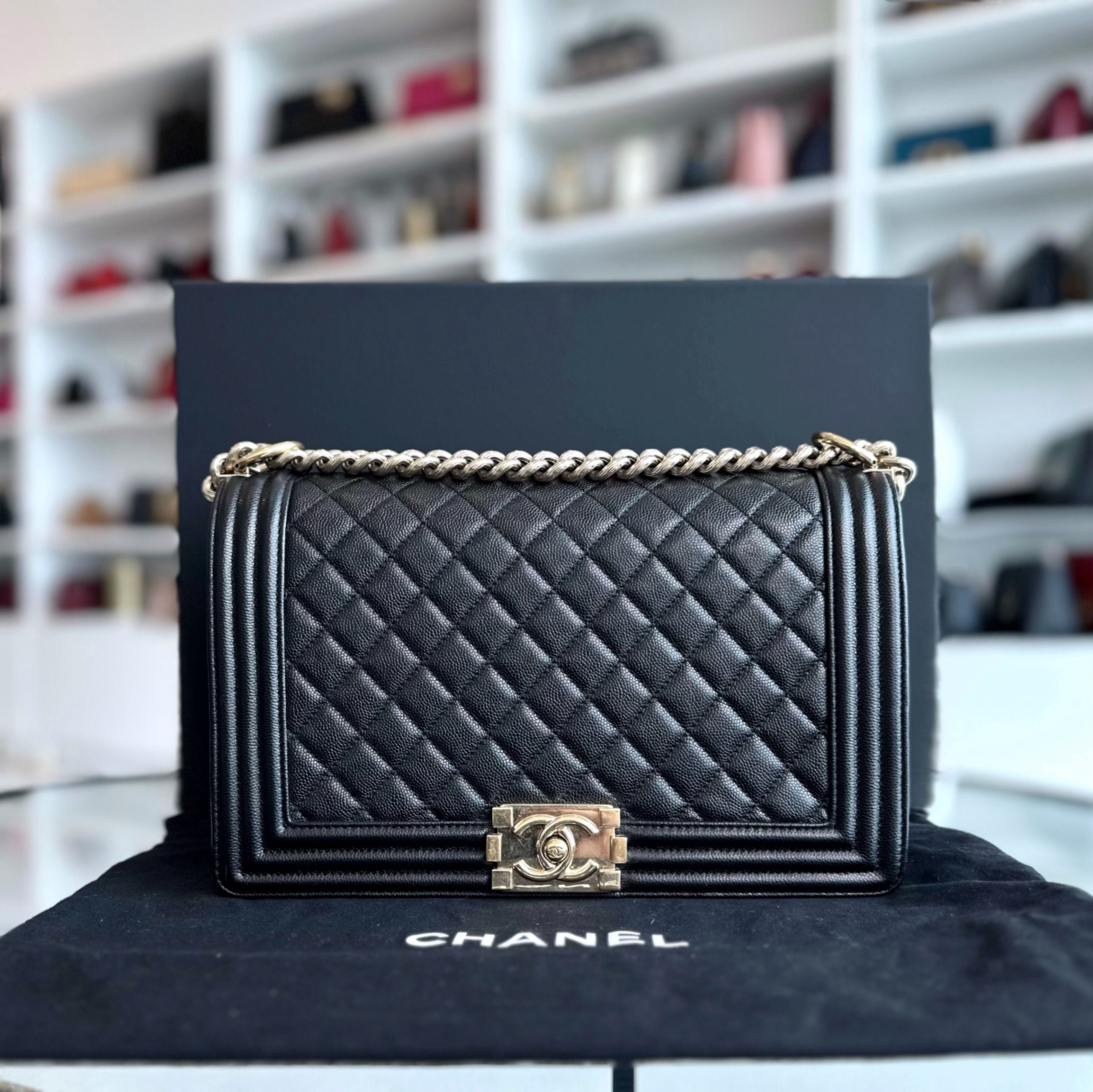 Chanel Boy Caviar New Medium 28CM Leboy Black GHW No 23 - Luxury Evermore