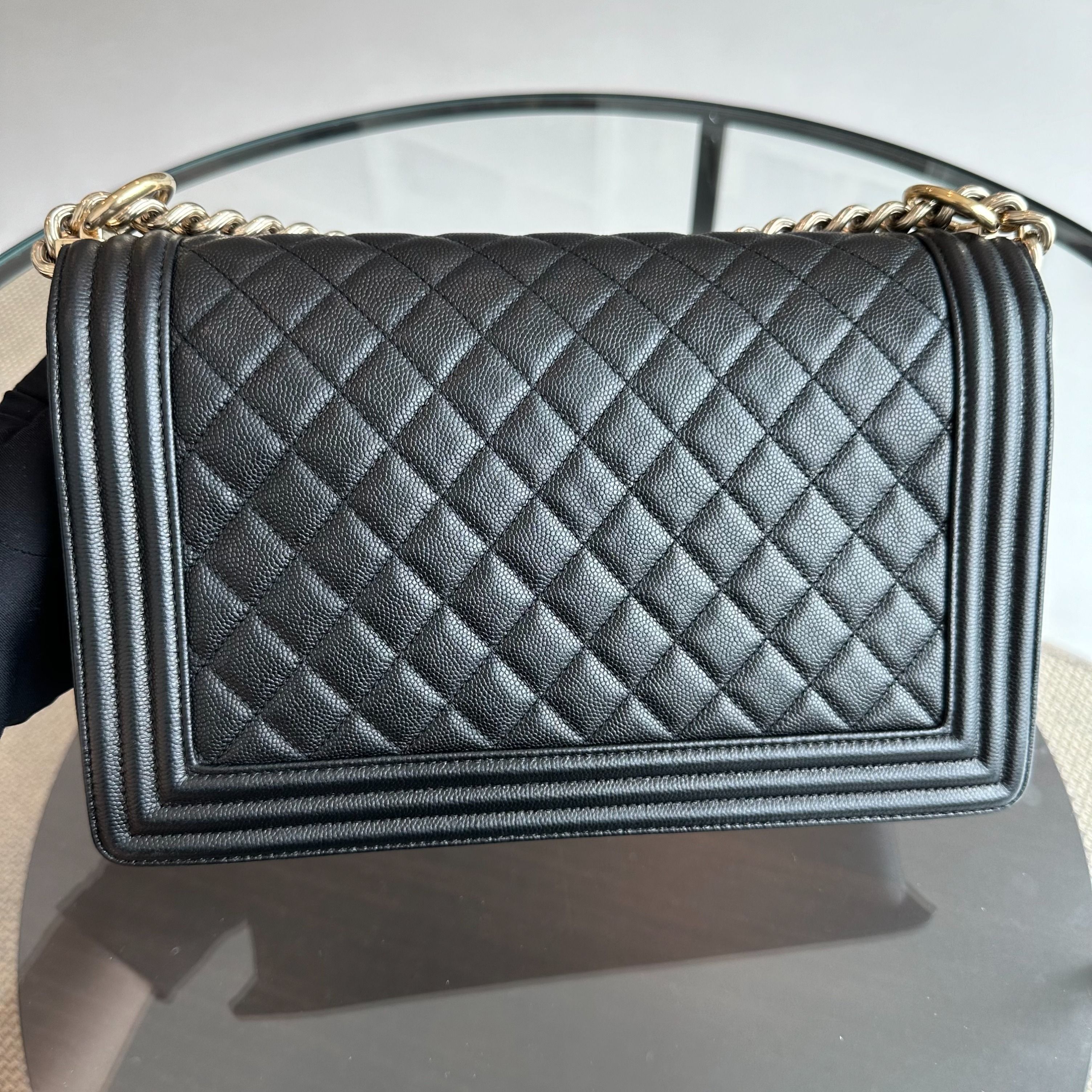 Chanel Boy Caviar New Medium 28CM Leboy Black GHW No 23 - Luxury Evermore