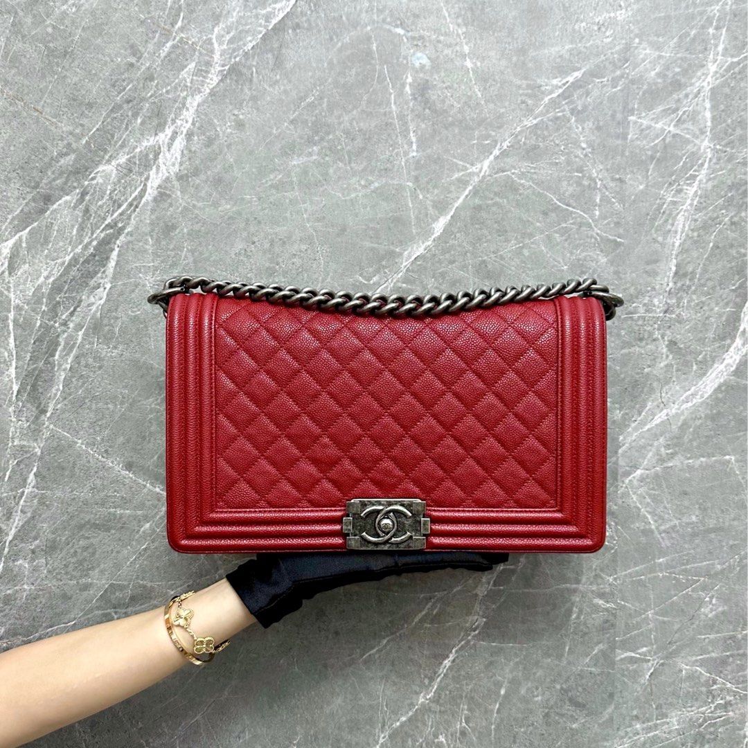 Chanel Boy Caviar New Medium Red RSHW No 23 - Luxury Evermore