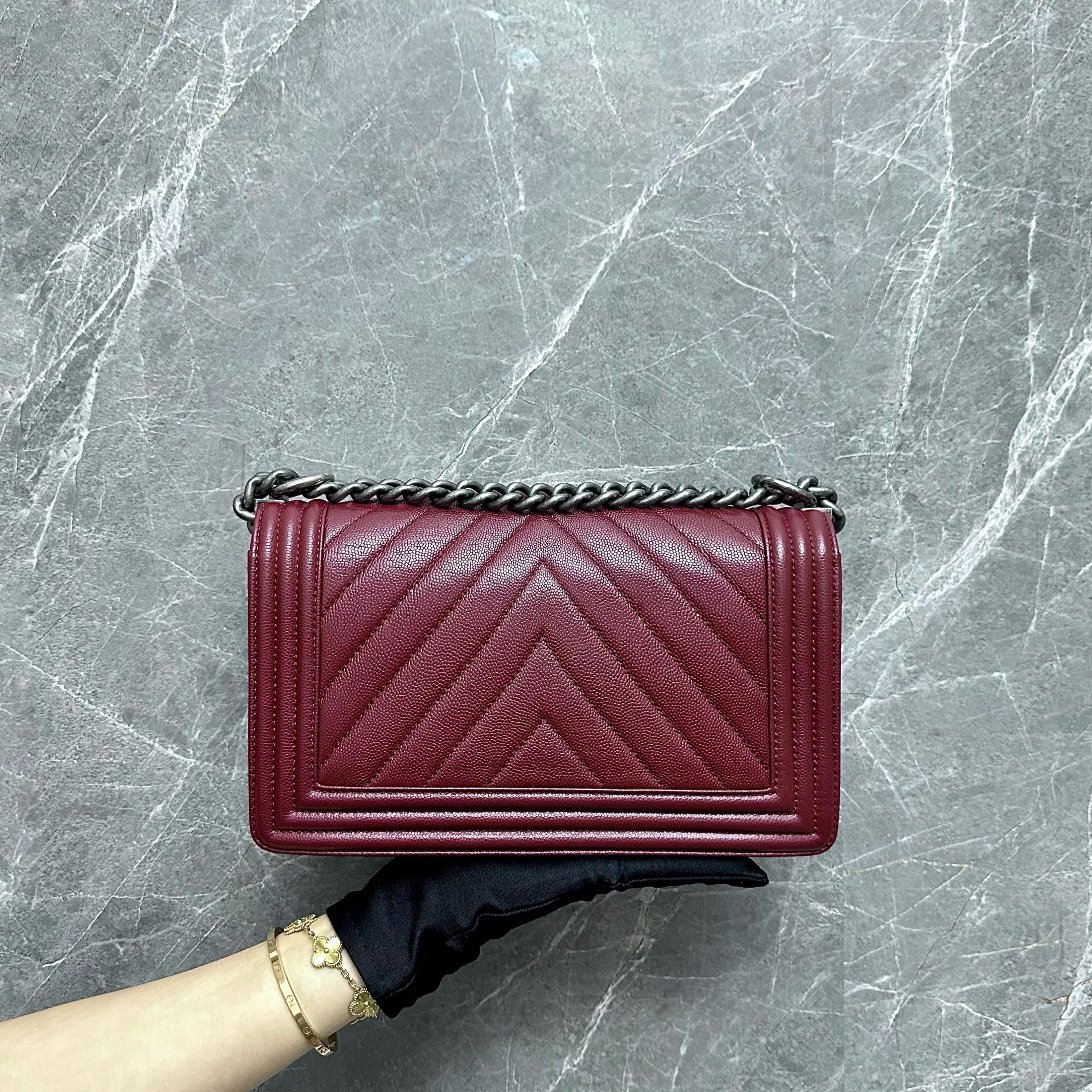 Chanel Boy Caviar Old Medium 25cm Burgundy RHW No 24 - Luxury Evermore