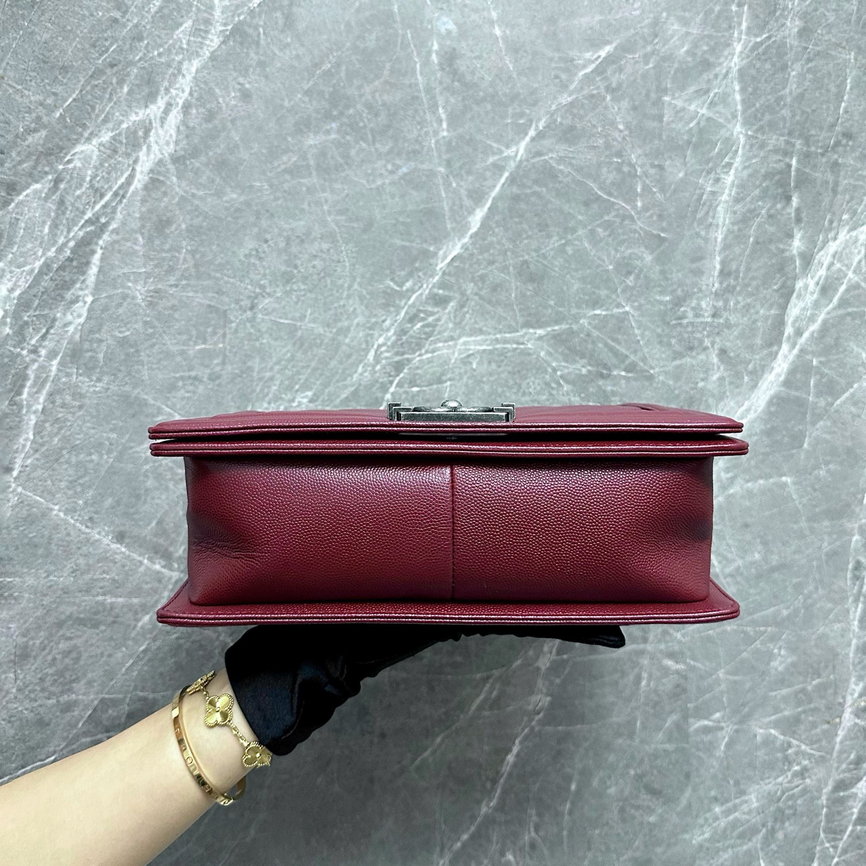 Chanel Boy Caviar Old Medium 25cm Burgundy RHW No 24 - Luxury Evermore