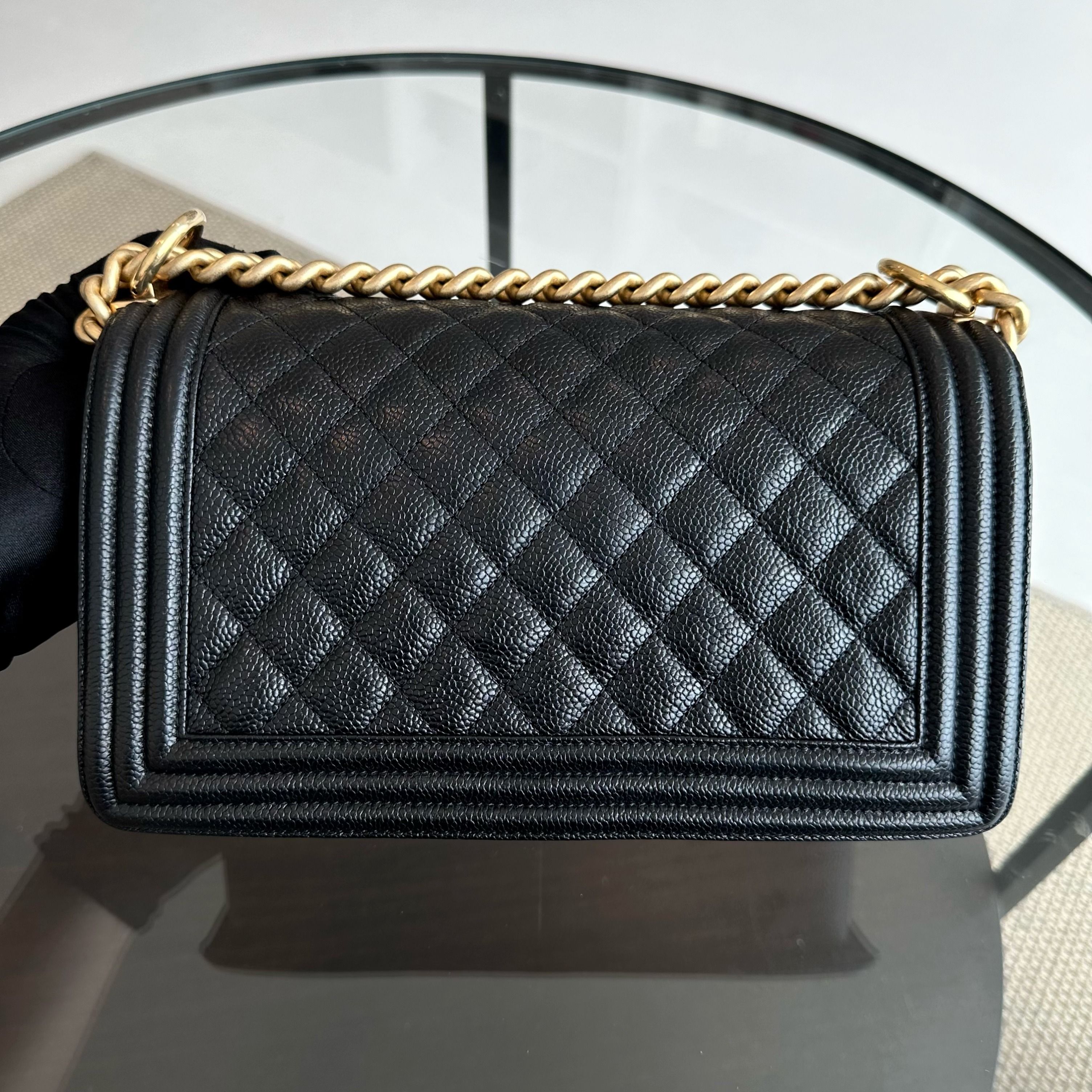 Chanel Boy Caviar Old Medium 25CM Quilted Black Leboy GHW No 23 - Luxury Evermore