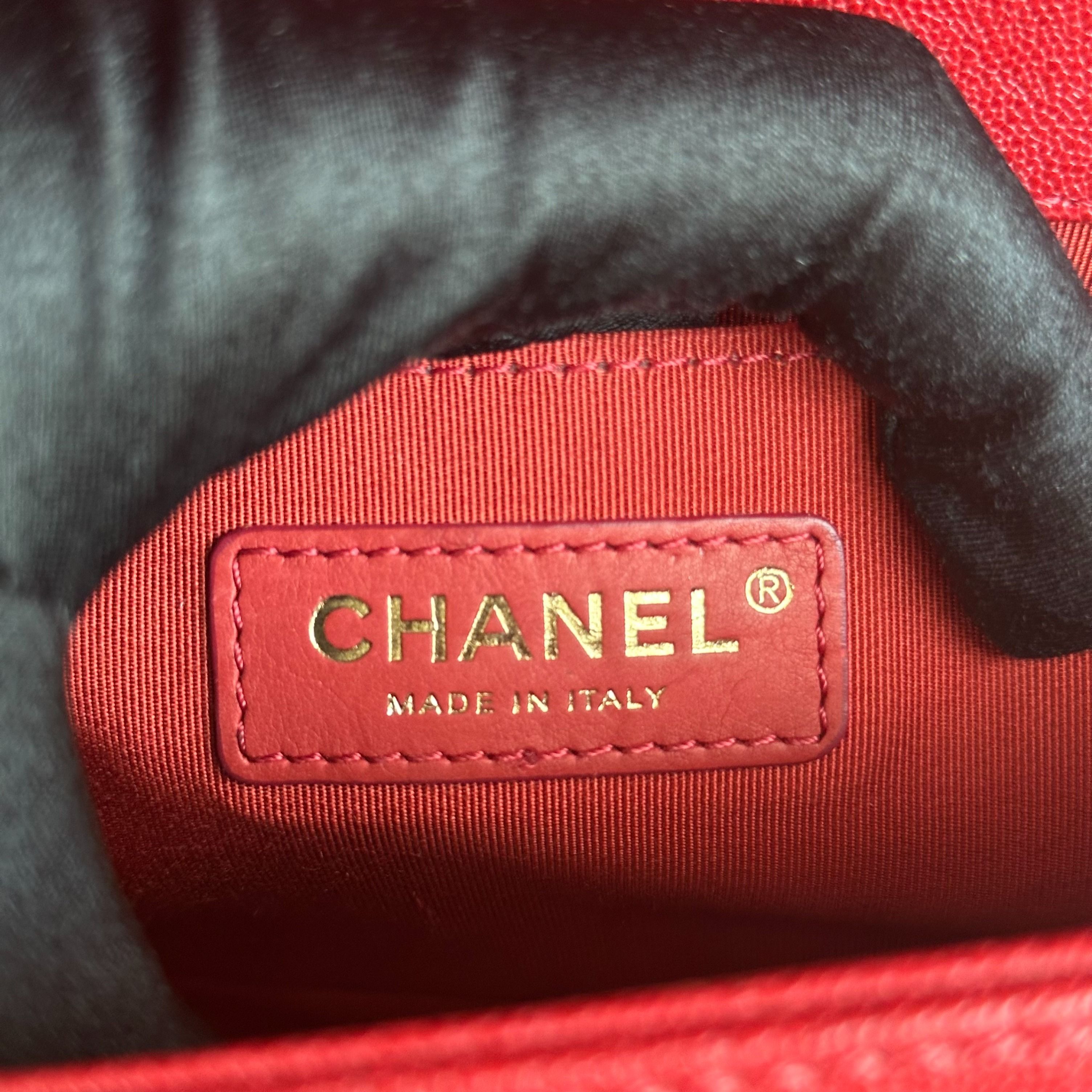 Chanel Boy Caviar Old Medium 25CM Quilted Calfskin Leboy Red GHW No 26 - Luxury Evermore