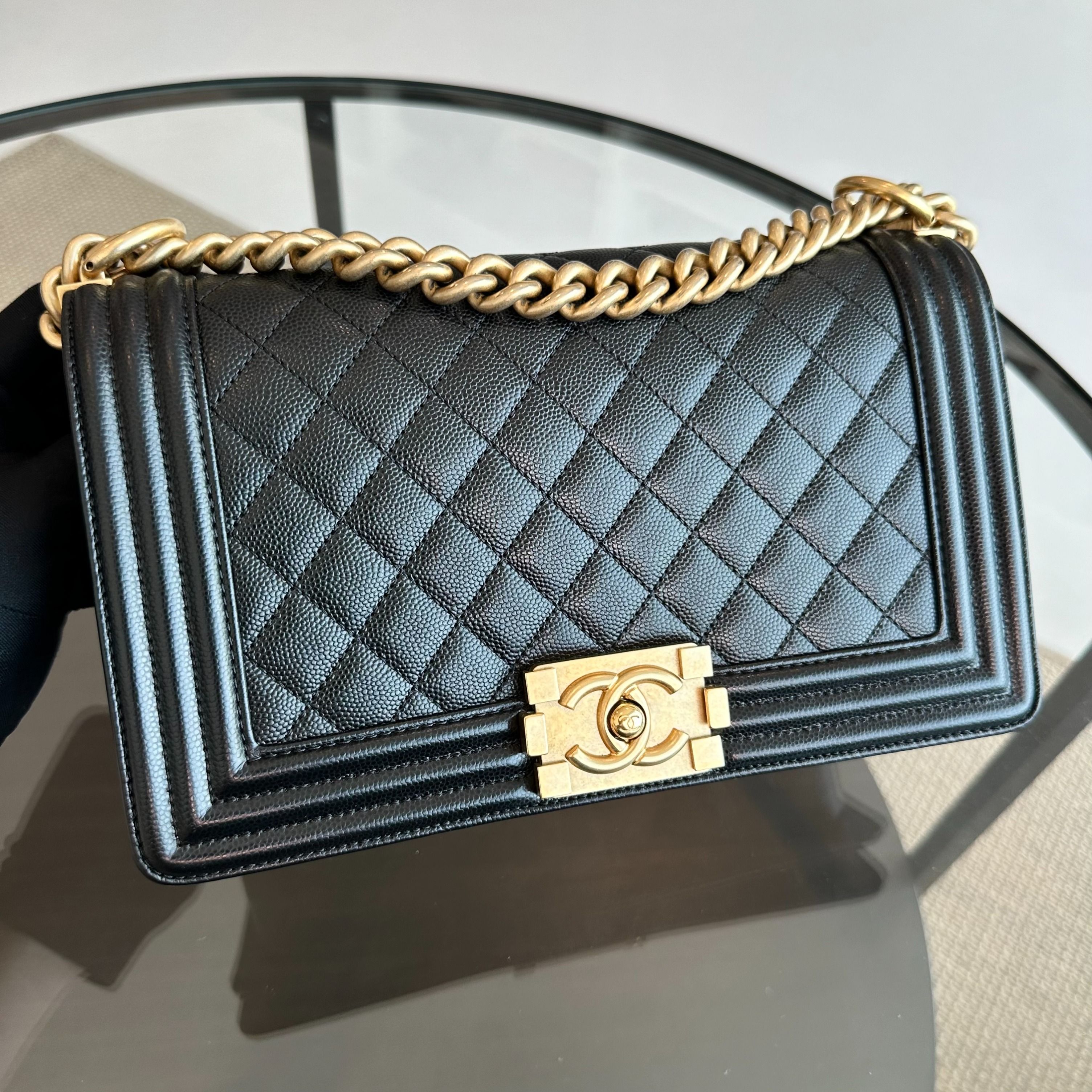 Chanel Boy Caviar Old Medium 25CM Quilted Leboy Black GHW No 26 - Luxury Evermore