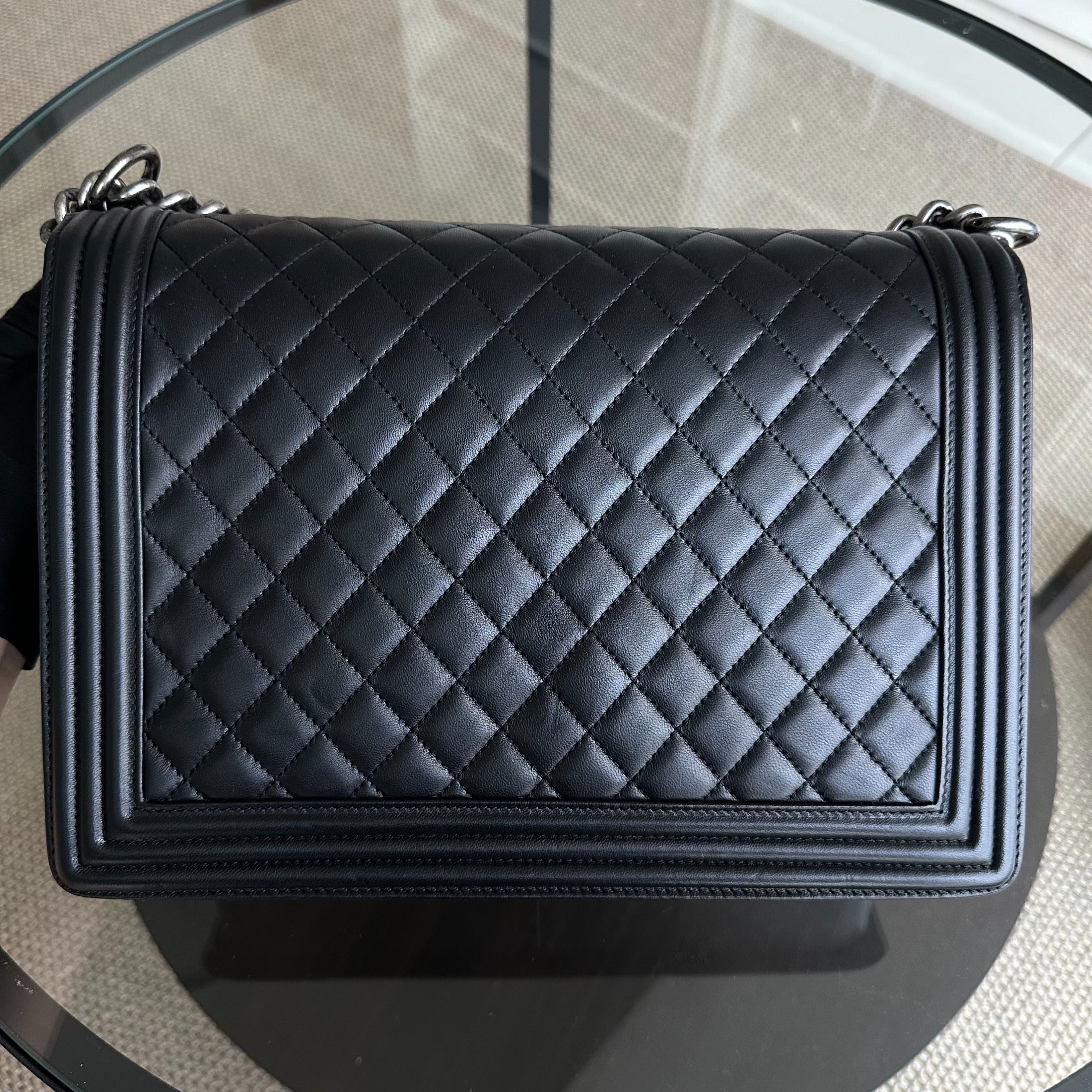 Chanel Boy Large 30CM Quilted Lambskin Black RSHW No 16 - Luxury Evermore