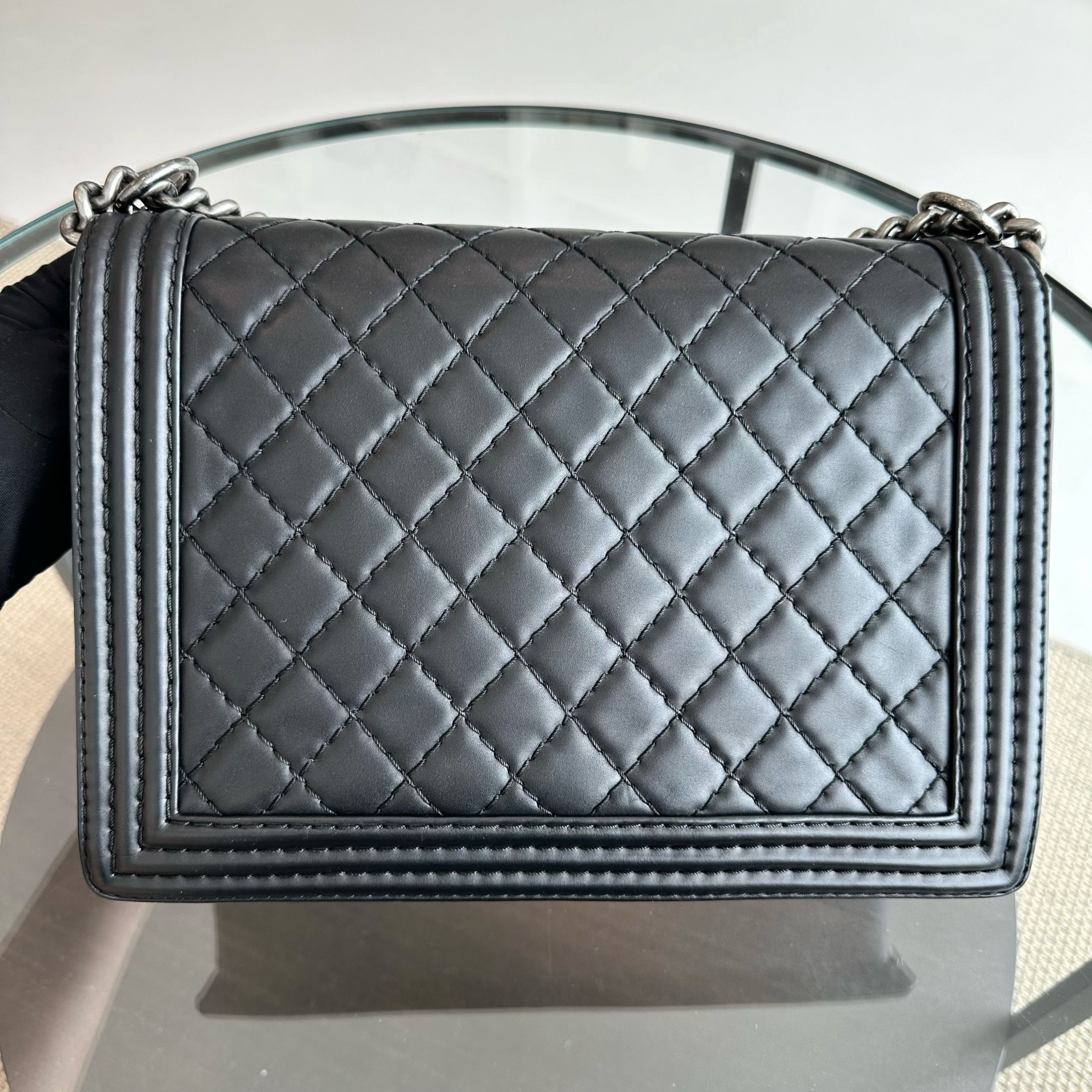 Chanel Boy Large Lambskin 30cm Quilted Leboy Black RSHW No 18 - Luxury Evermore