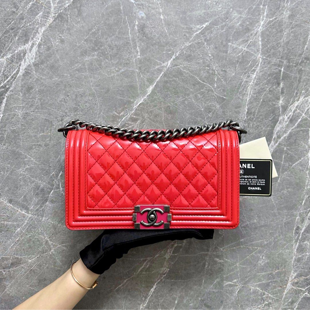 Chanel Boy Medium Patent Leather Cherry No 17 - Luxury Evermore