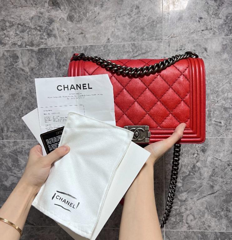 Chanel Boy Medium Red Lambskin - Luxury Evermore