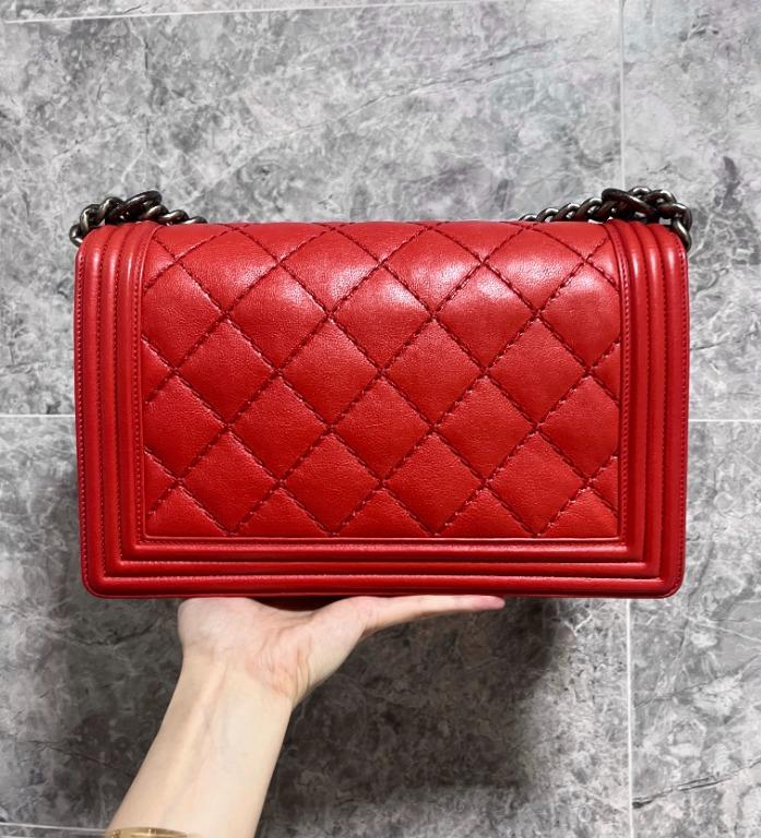 Chanel Boy Medium Red Lambskin - Luxury Evermore