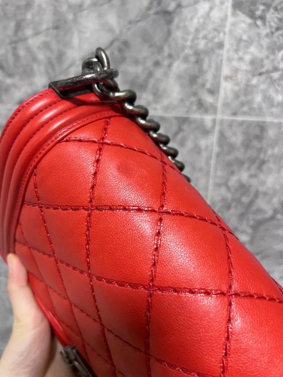 Chanel Boy Medium Red Lambskin - Luxury Evermore